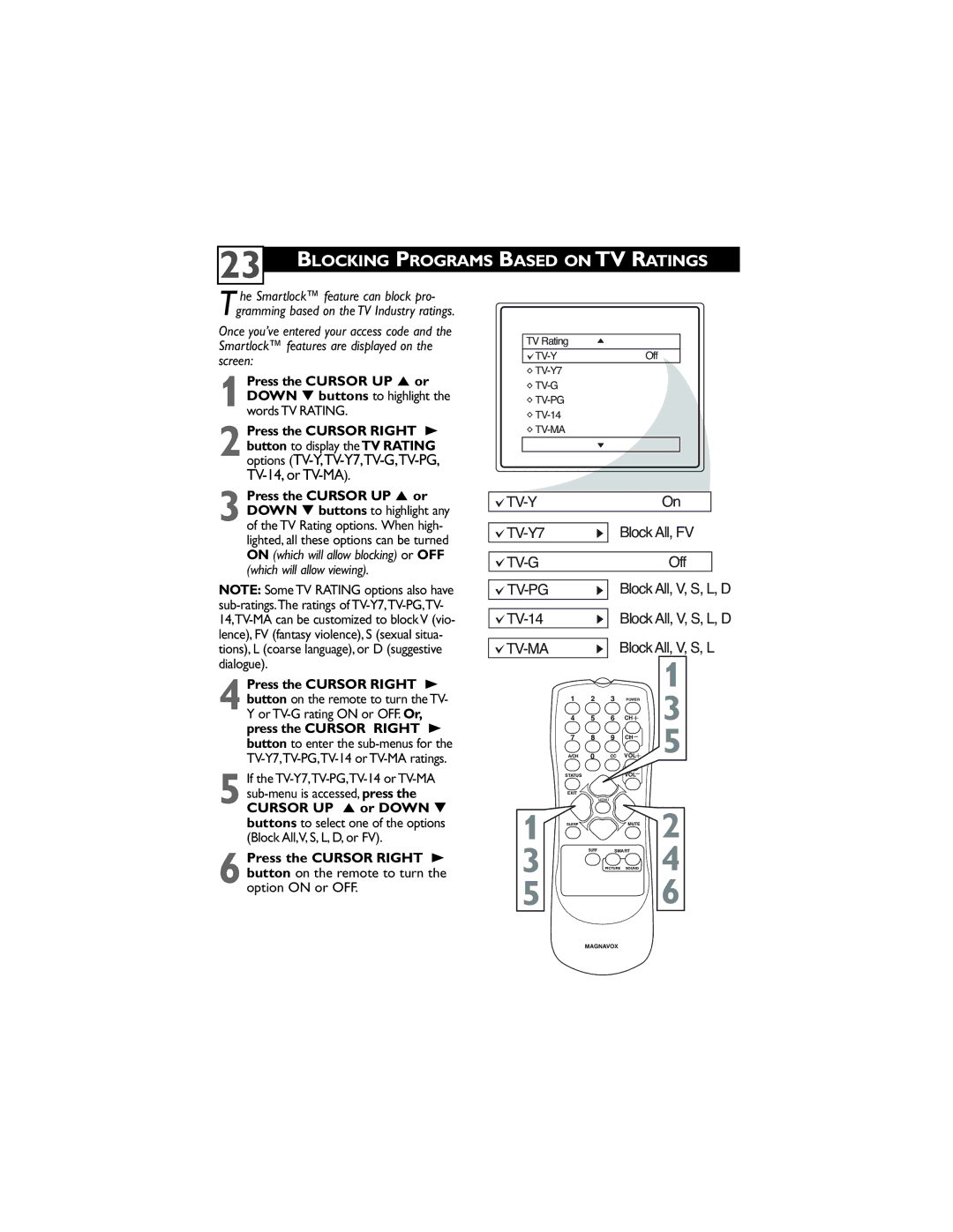 Magnavox 32MT3305/17 user manual Blocking Programs Based on TV Ratings 