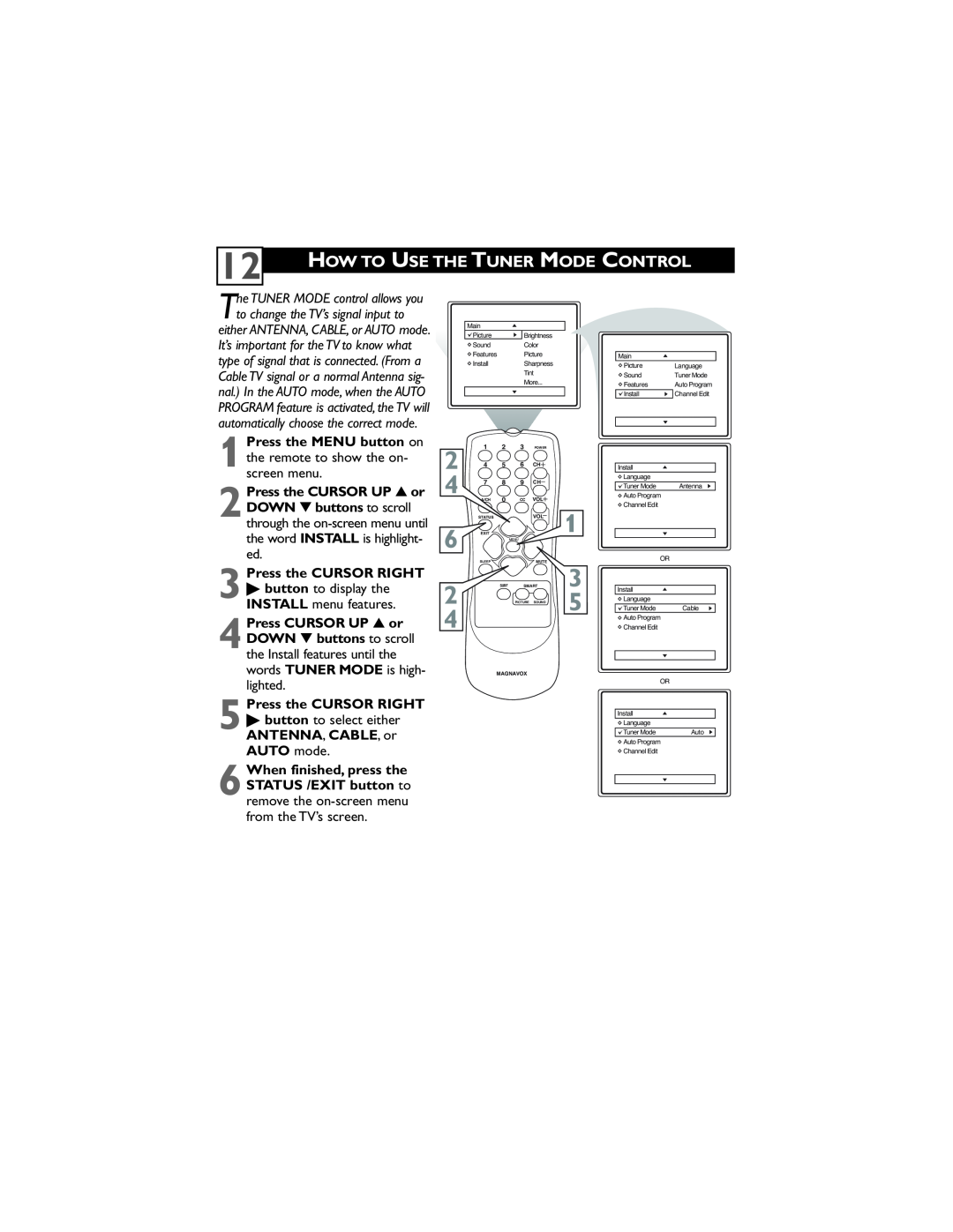 Magnavox 32MT3305/17 user manual How To Use The Tuner Mode Control, Press the CURSOR RIGHT, English 
