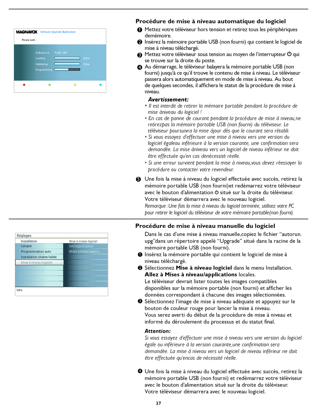 Magnavox 321D, 331D user manual Avertissement 