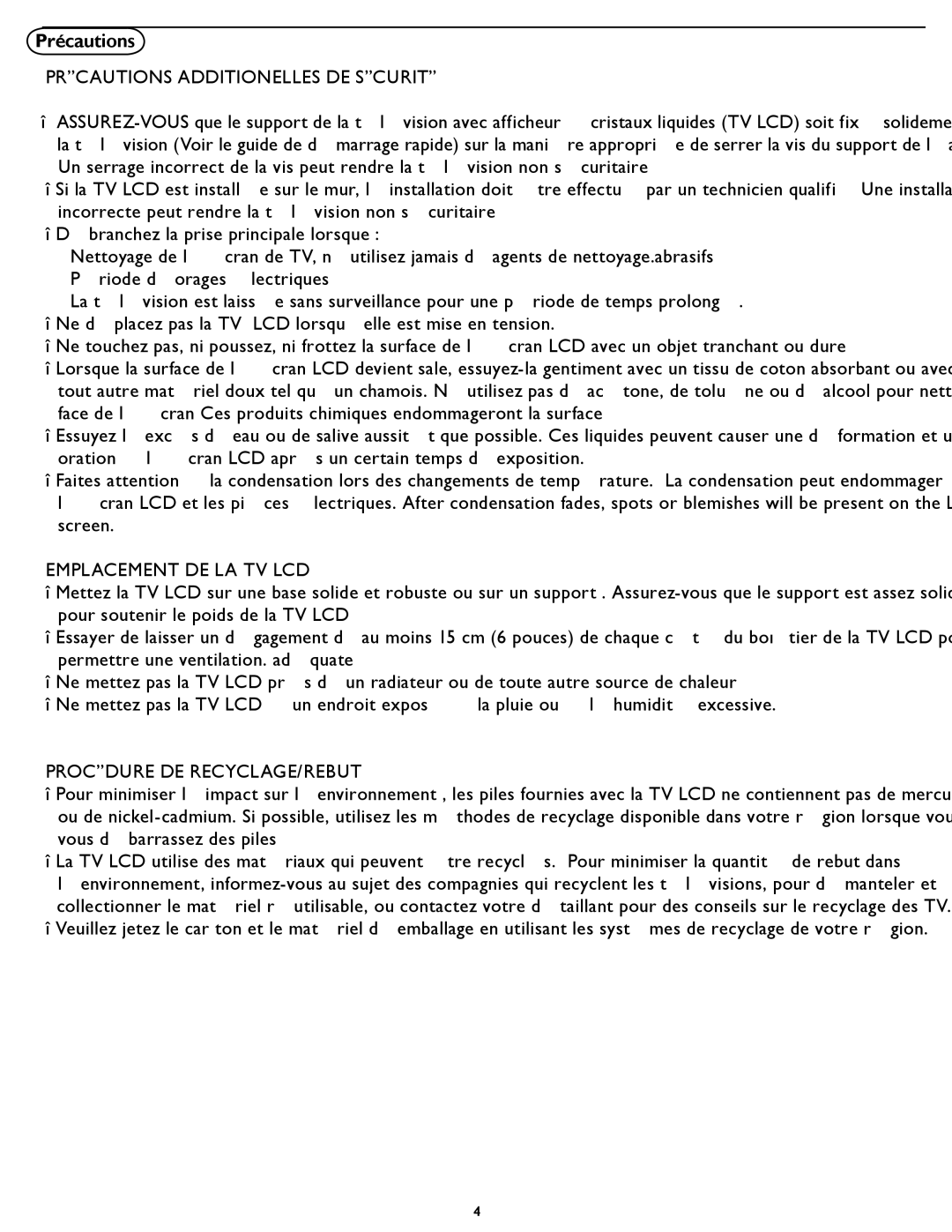 Magnavox 331D, 321D user manual Précautions Additionelles DE Sécurité 