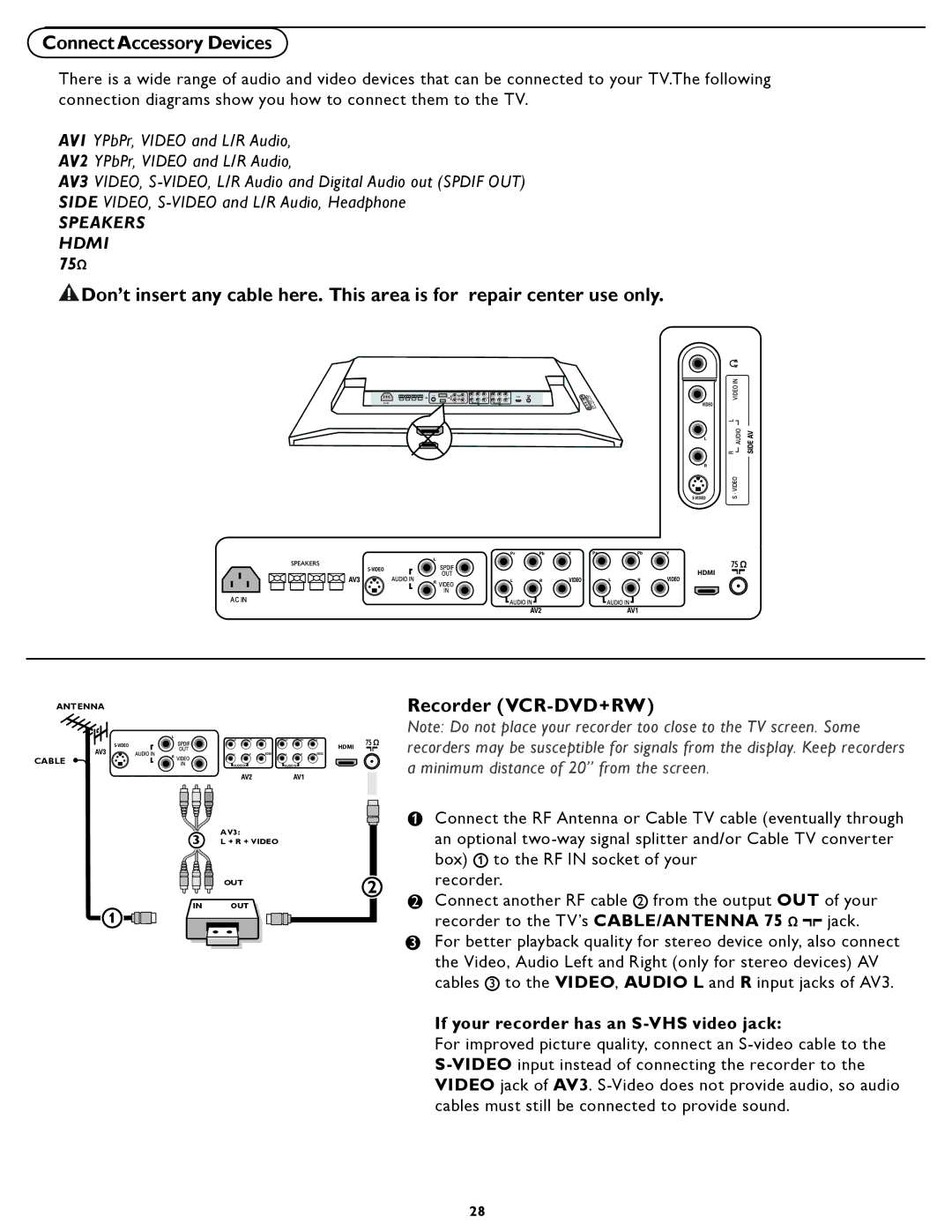 Magnavox 37MF231D user manual Recorder VCR-DVD+RW, If your recorder has an S-VHS video jack 