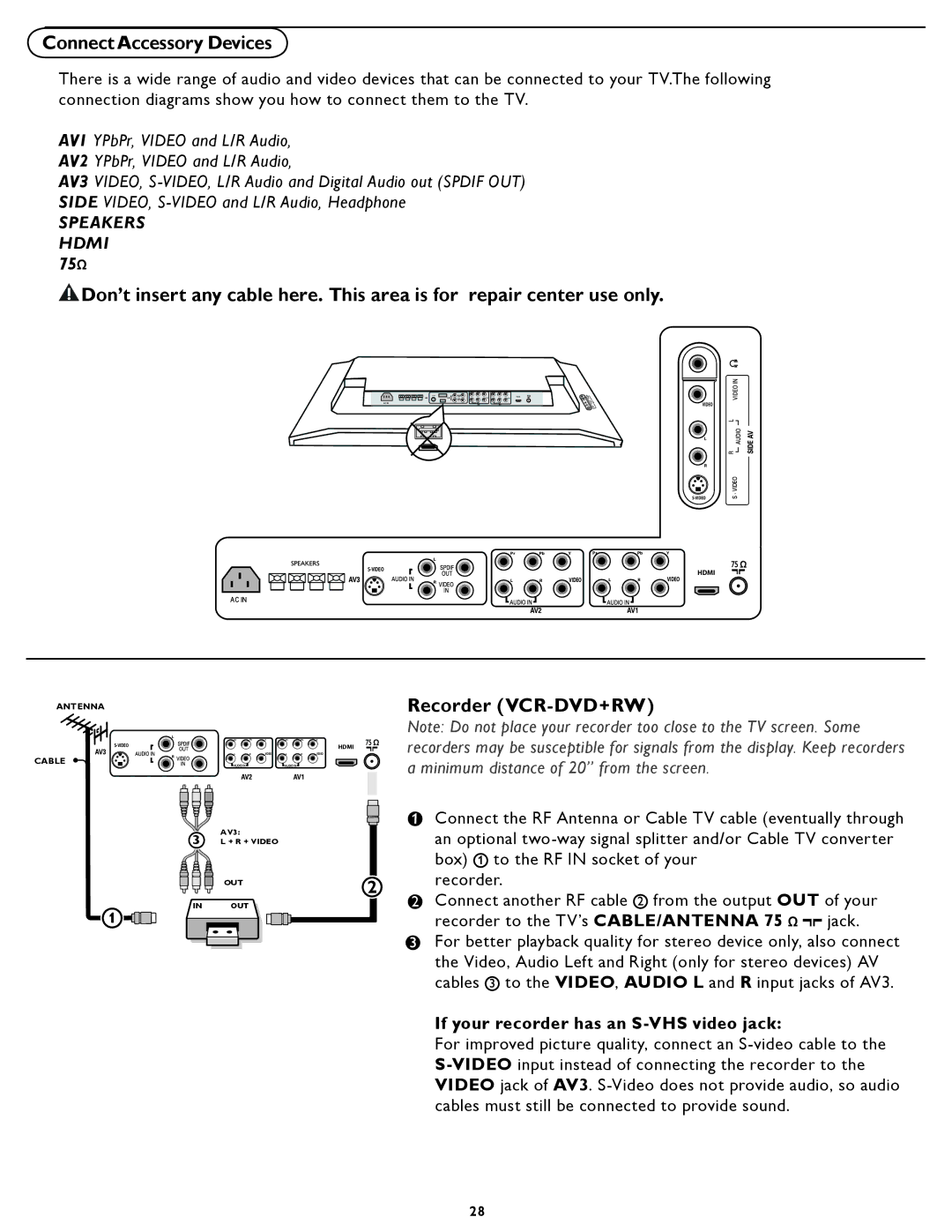 Magnavox 37MF321D user manual Recorder VCR-DVD+RW, If your recorder has an S-VHS video jack 