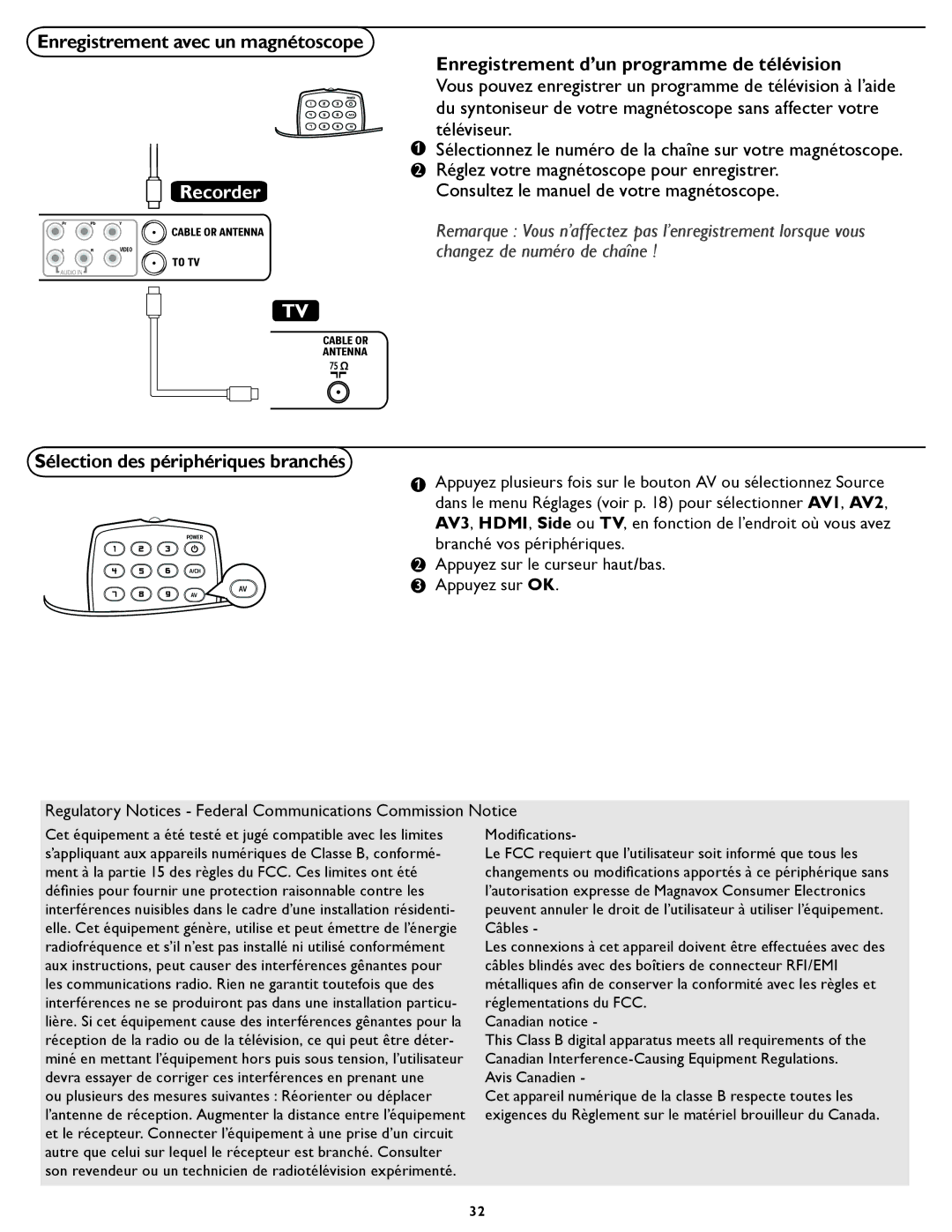 Magnavox 37MF331D user manual Enregistrement avec un magnétoscope, Enregistrement d’un programme de télévision 