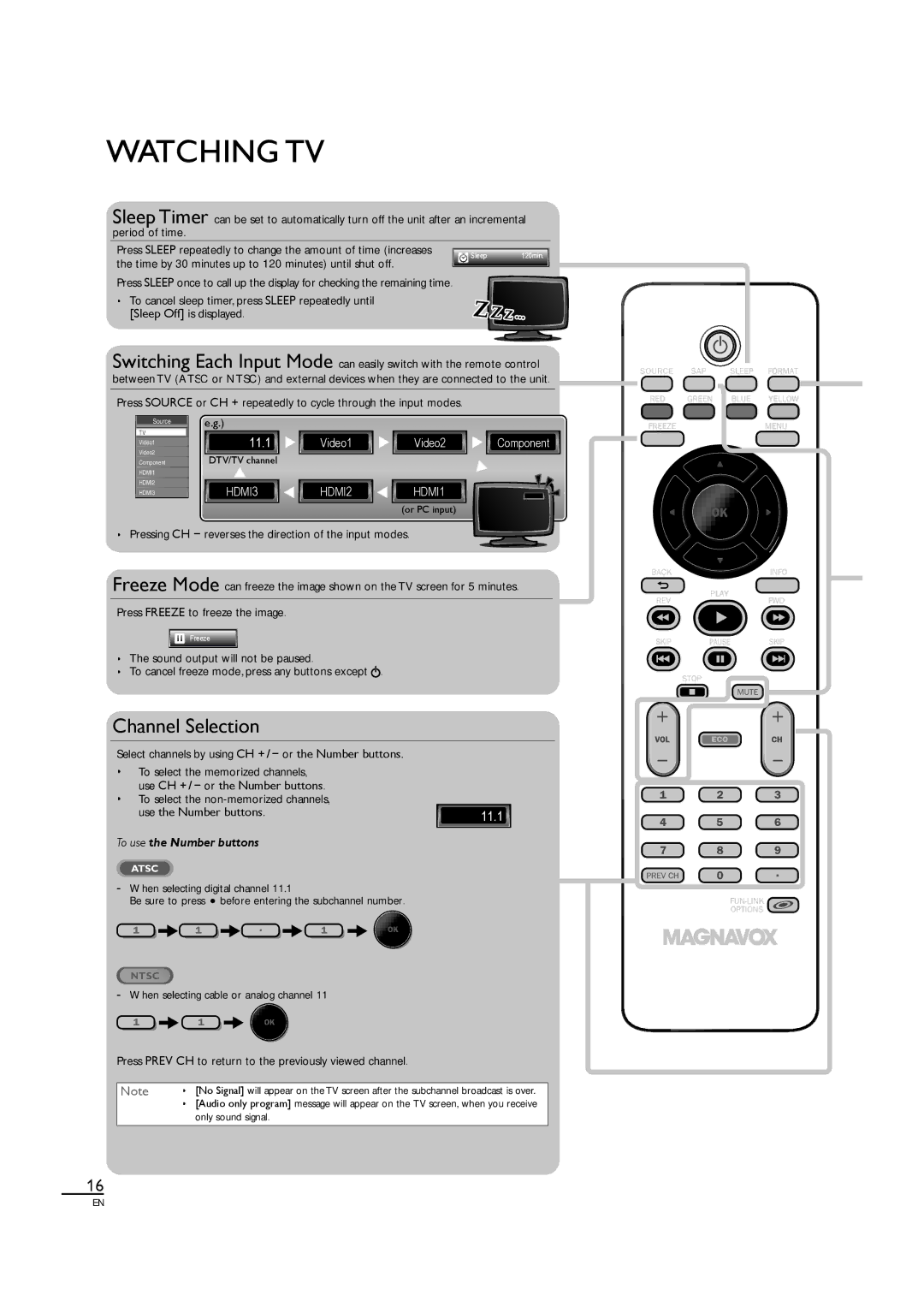 Magnavox 40MF430B owner manual Watching TV, Select channels by using CH + / − or the Number buttons 