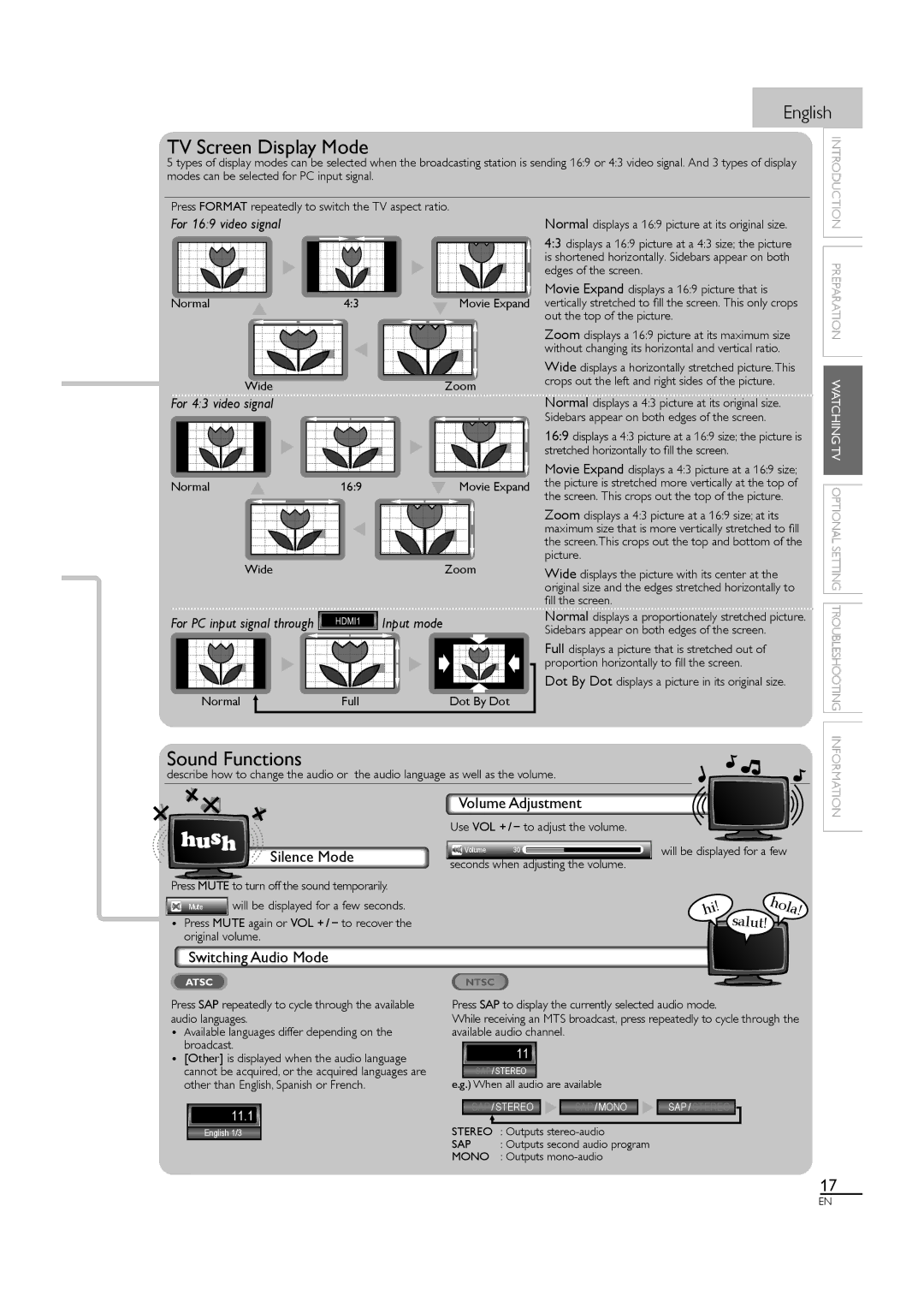 Magnavox 40MF430B owner manual Edges of the screen, Stretched horizontally to ﬁll the screen, Normal, Picture Wide Zoom 