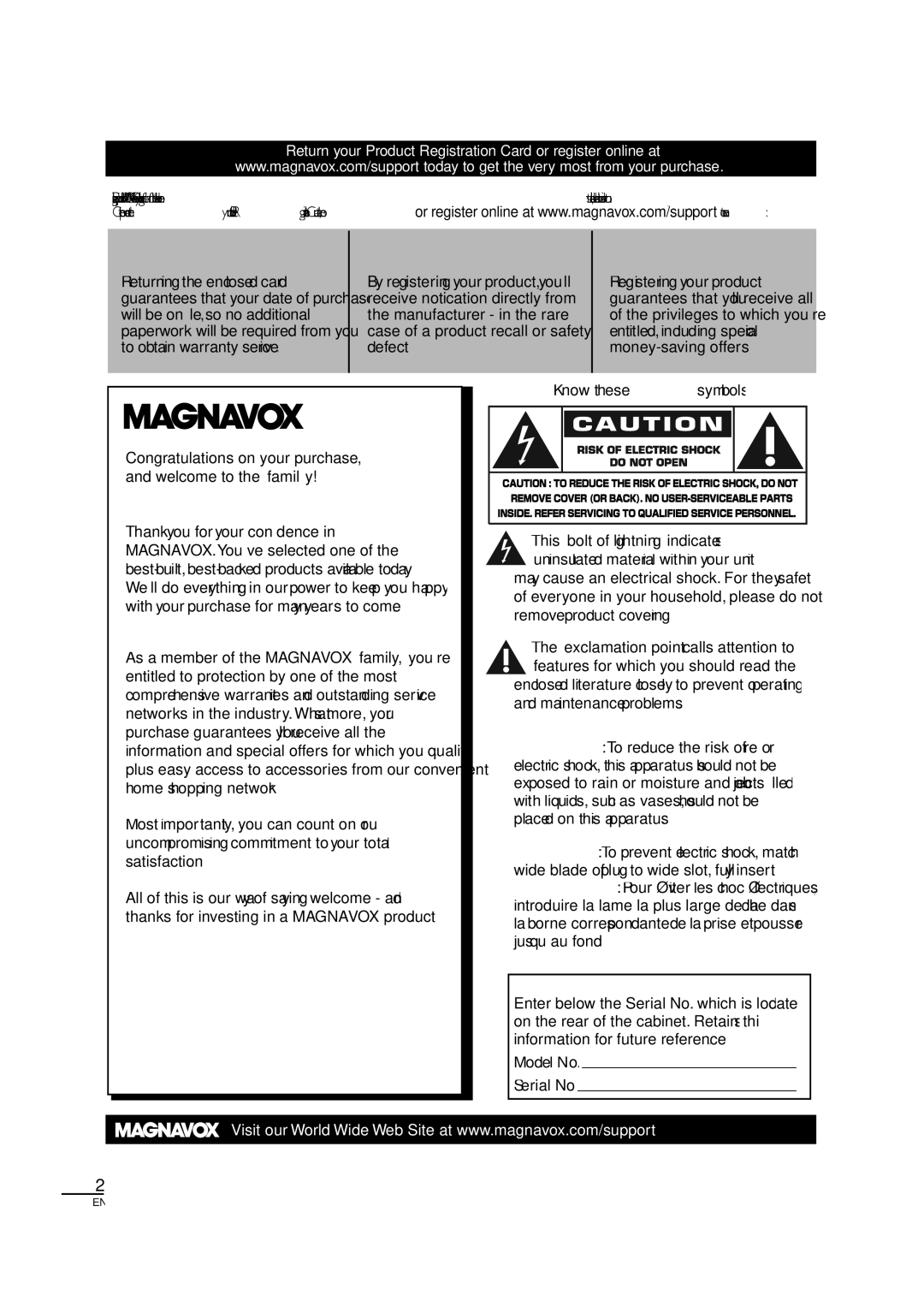 Magnavox 40MF430B owner manual Dear Magnavox product owner, For Customer Use 