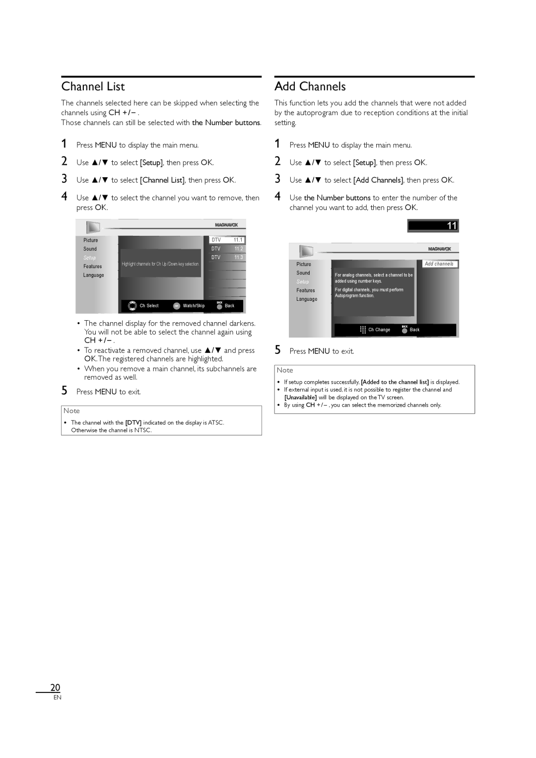 Magnavox 40MF430B owner manual Channel List, Add Channels 