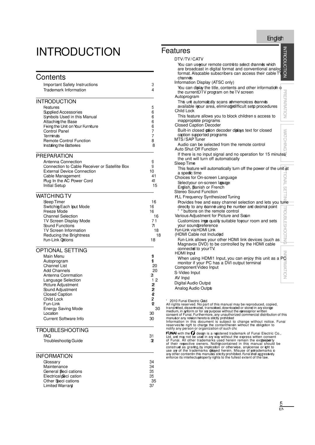 Magnavox 40MF430B owner manual Introduction, Contents, Features 