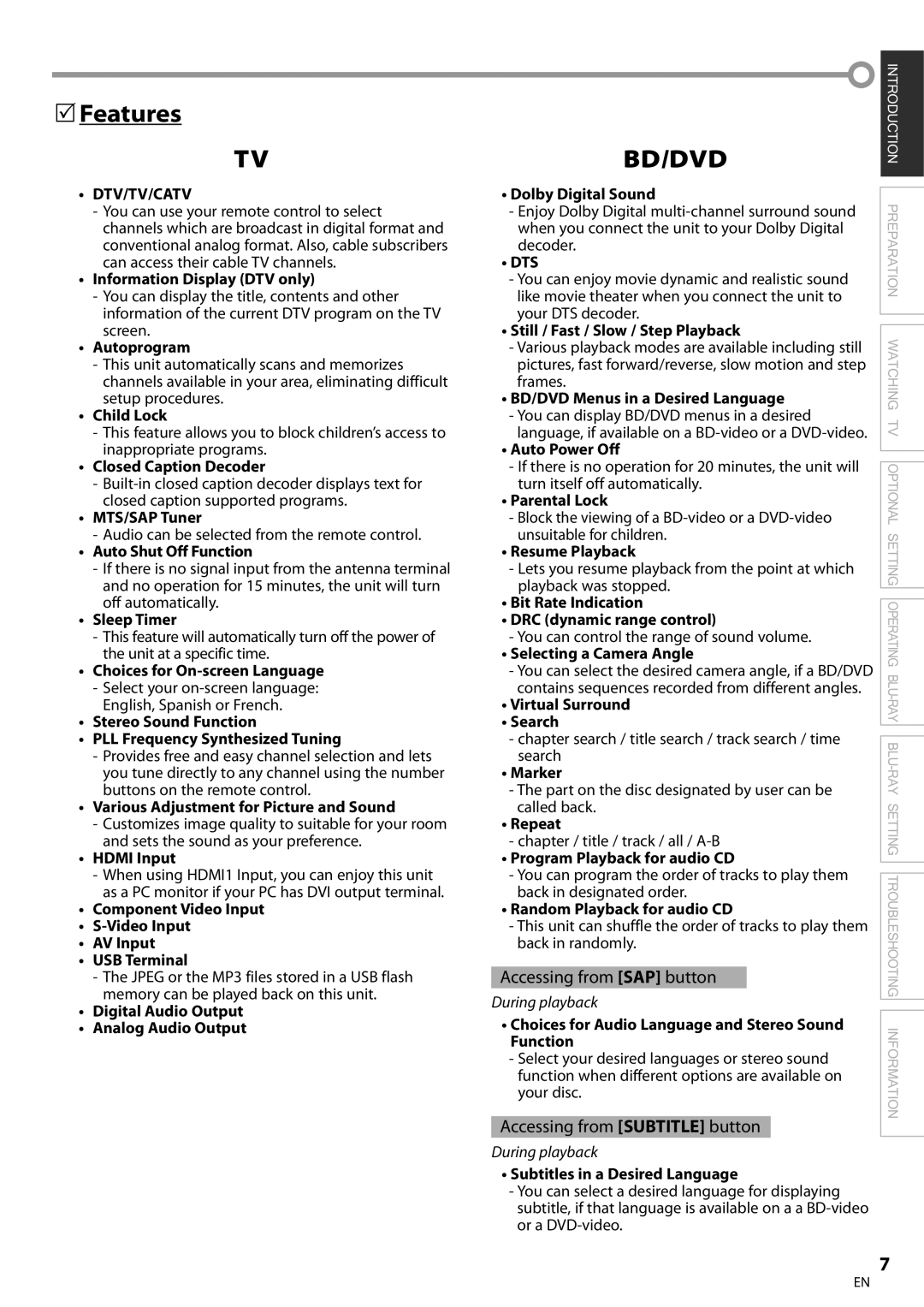 Magnavox 42MD459B user manual Features 