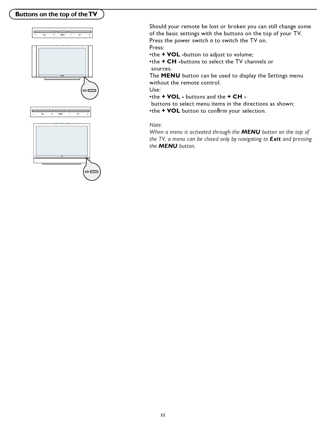 Magnavox 42MF231D/331D user manual Buttons on the top of theTV 