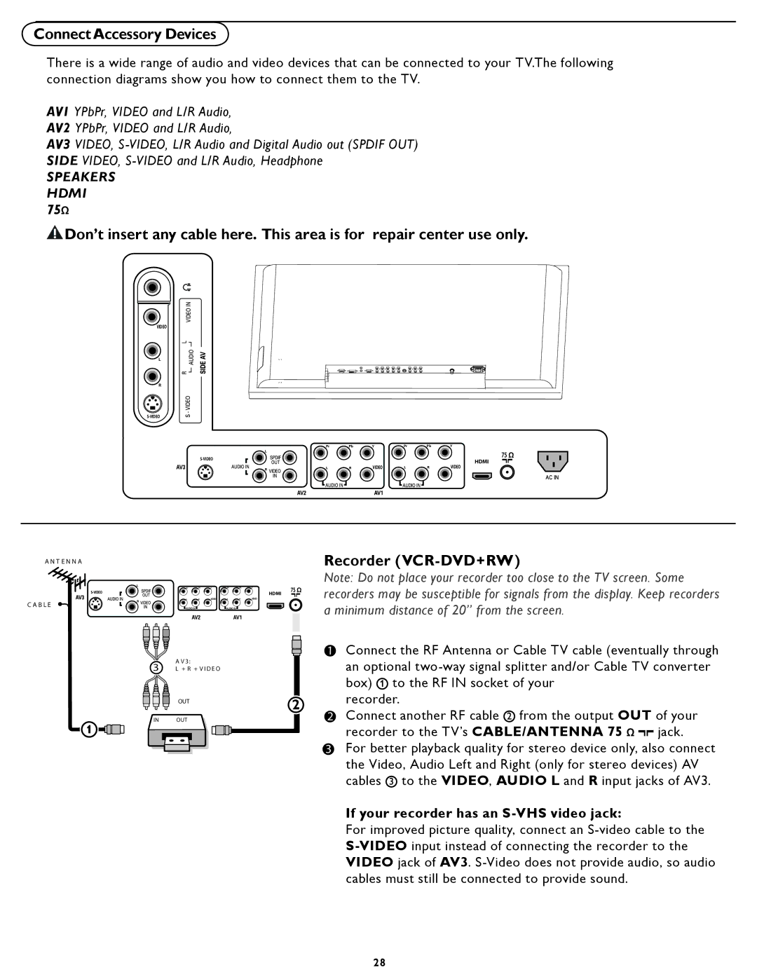 Magnavox 42MF231D/331D user manual Recorder VCR-DVD+RW, If your recorder has an S-VHS video jack 