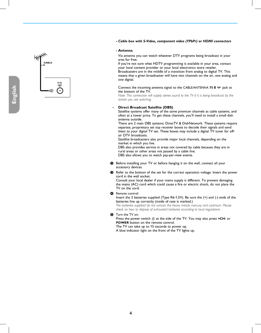 Magnavox 42MF237S user manual Antenna, Direct Broadcast Satellite DBS 