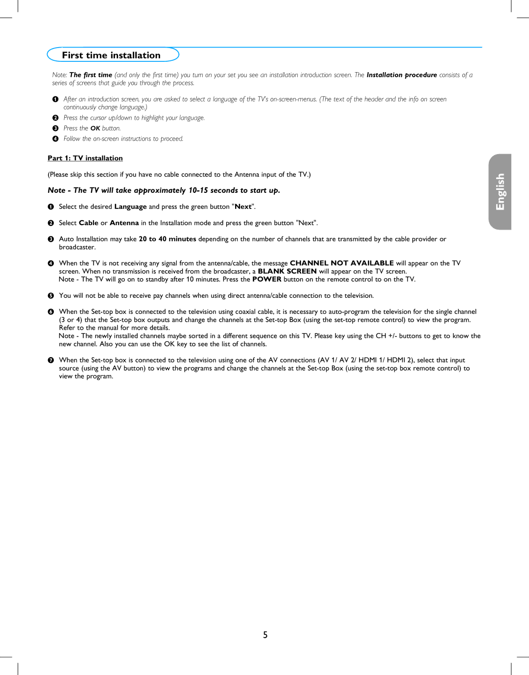 Magnavox 42MF237S user manual First time installation, Part 1 TV installation 