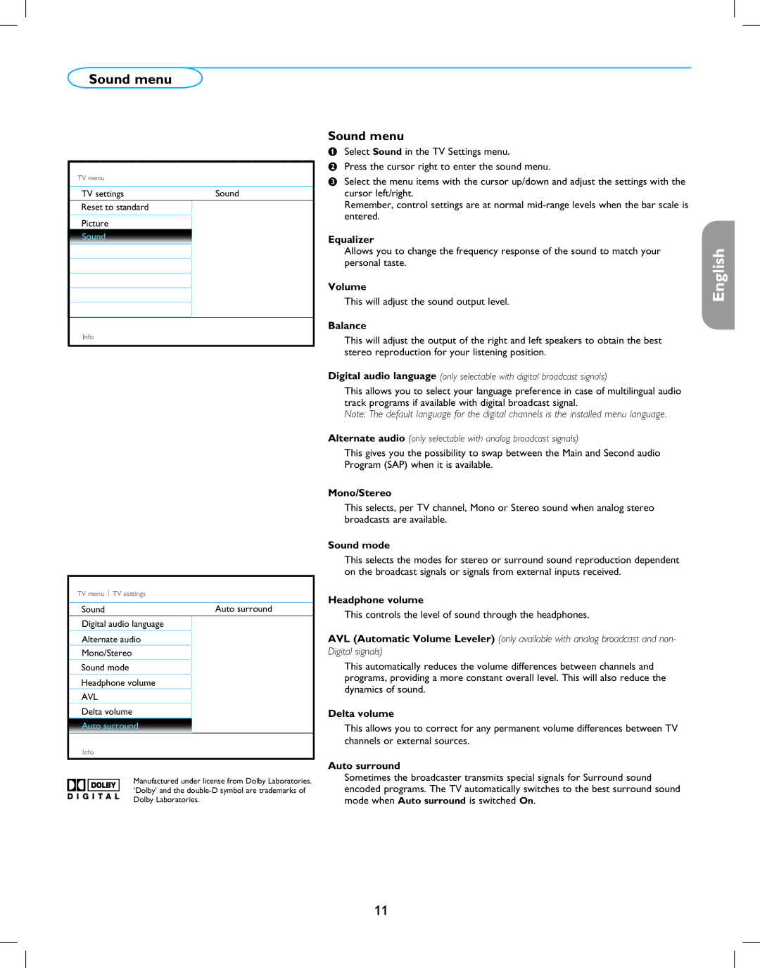 Magnavox 42MF237S user manual Sound menu 