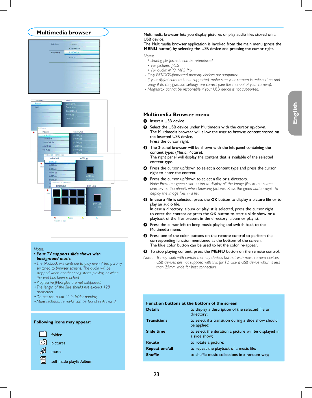 Magnavox 42MF237S user manual Multimedia browser, Multimedia Browser menu, Following icons may appear 