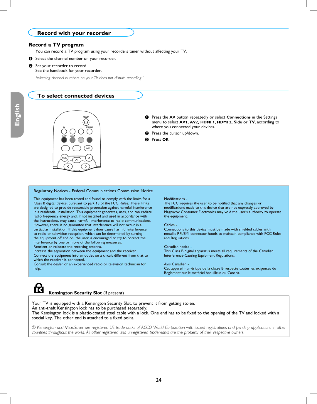 Magnavox 42MF237S user manual Record with your recorder, To select connected devices, Record a TV program 