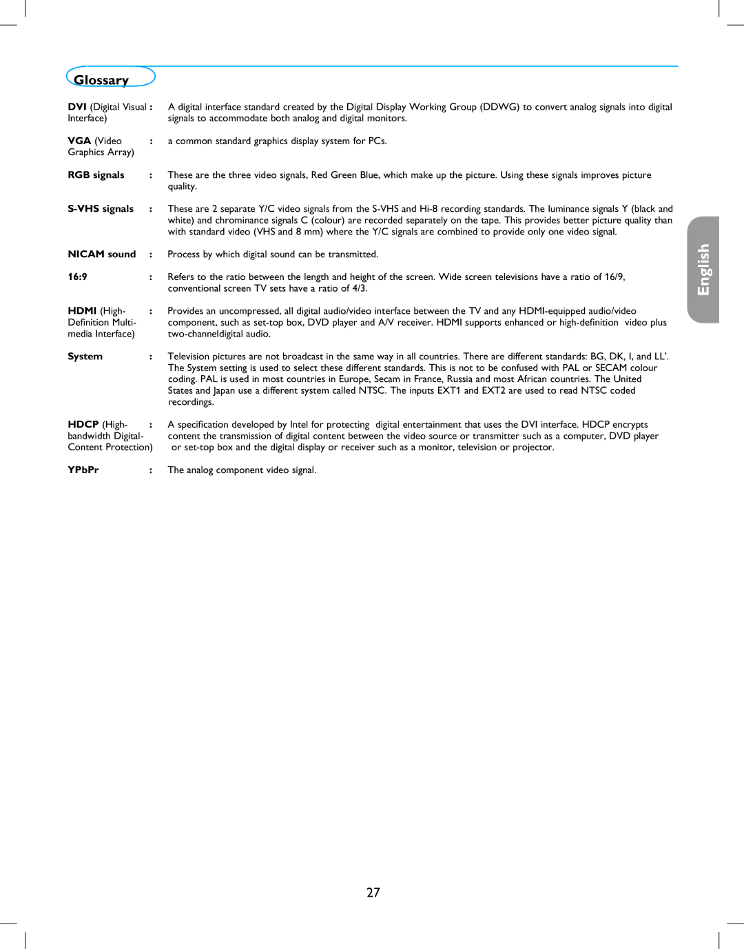 Magnavox 42MF237S user manual Glossary 