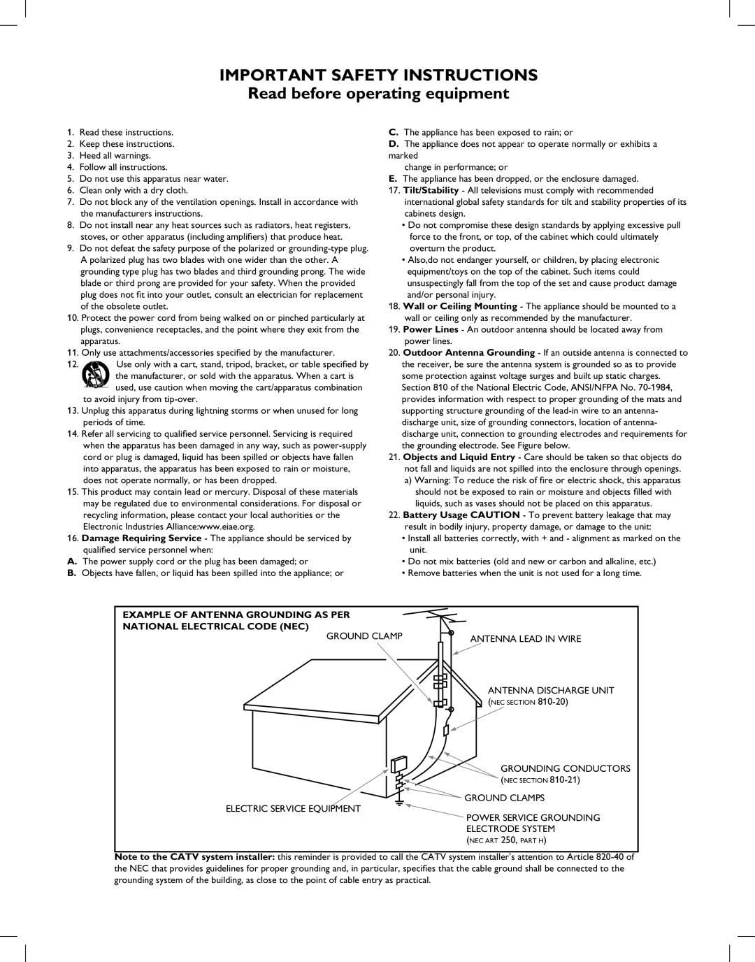 Magnavox 42MF237S user manual Important Safety Instructions 