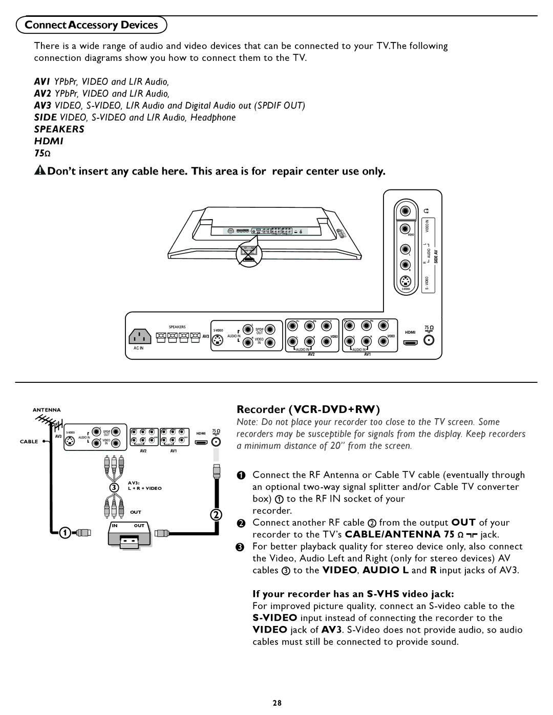 Magnavox 42MF531D, 42MF431D, 42MF521D user manual Recorder VCR-DVD+RW, If your recorder has an S-VHS video jack 