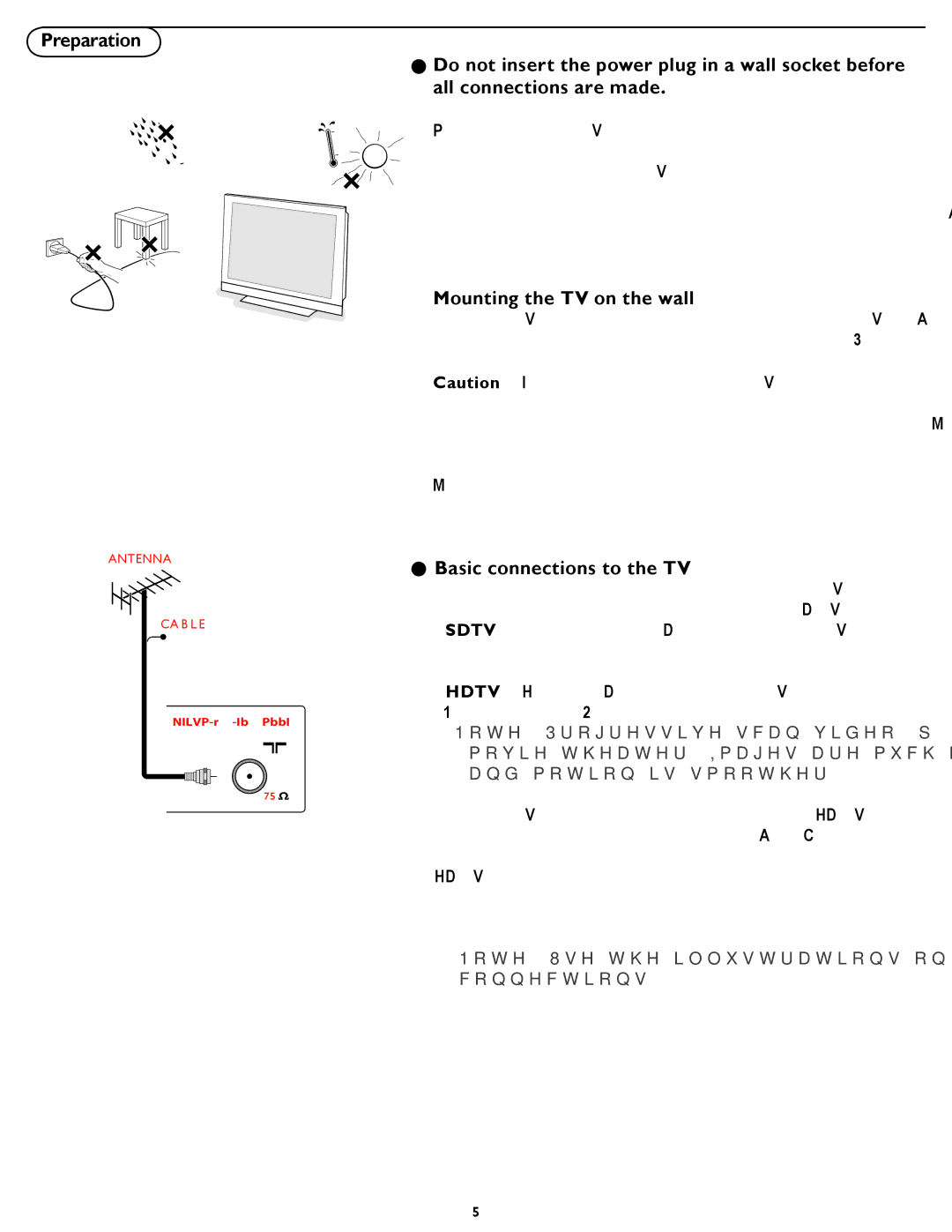 Magnavox 42MF437B, 37MF437B, 37MF337B, 42MF337B Preparation, Mounting the TV on the wall, Basic connections to the TV 