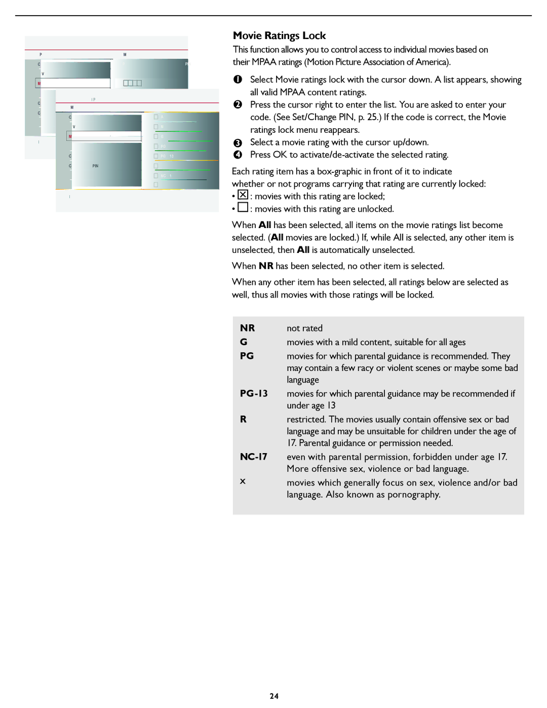 Magnavox 42MF337B, 42MF437B, 37MF437B, 37MF337B user manual Movie Ratings Lock, PG-13 
