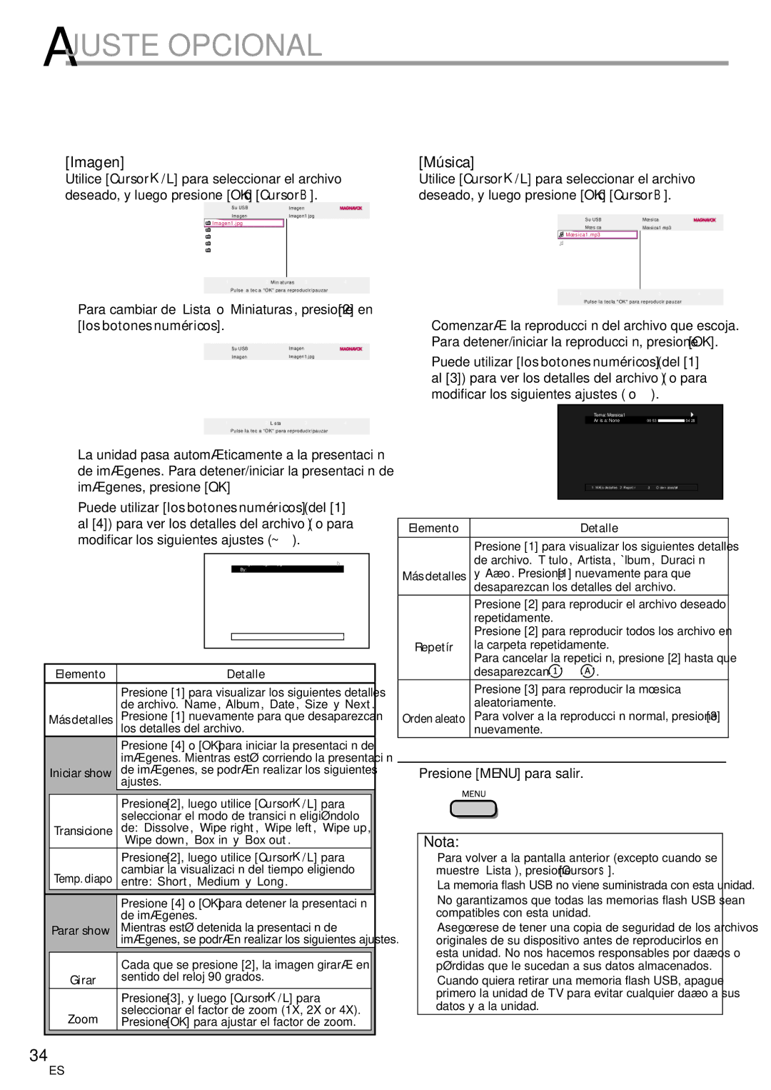 Magnavox 42MF439B user manual Imagen, Música, Puede utilizar los botones numéricos del, Elemento, Repetír 