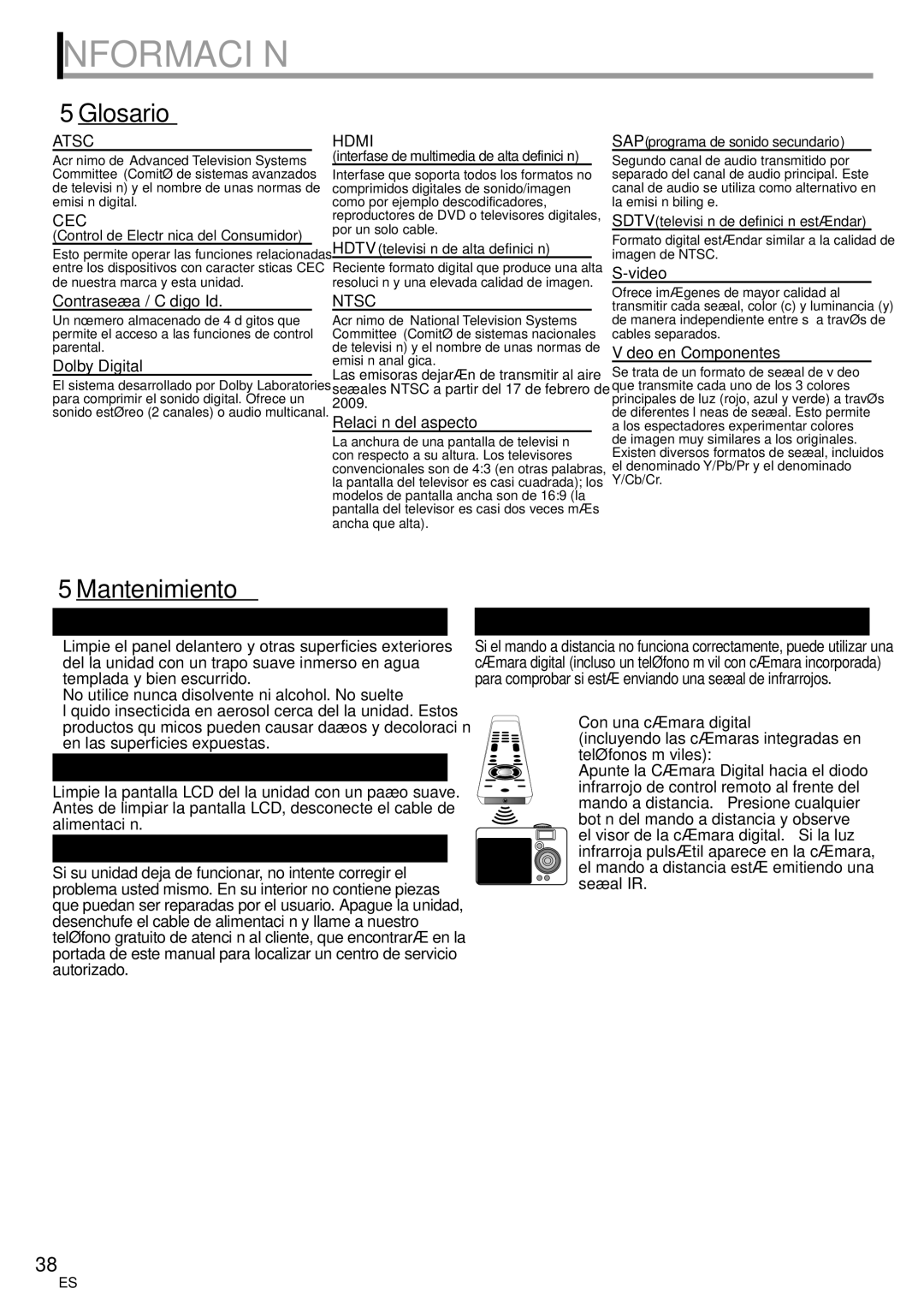 Magnavox 42MF439B user manual Información, Glosario, Mantenimiento, Cec 