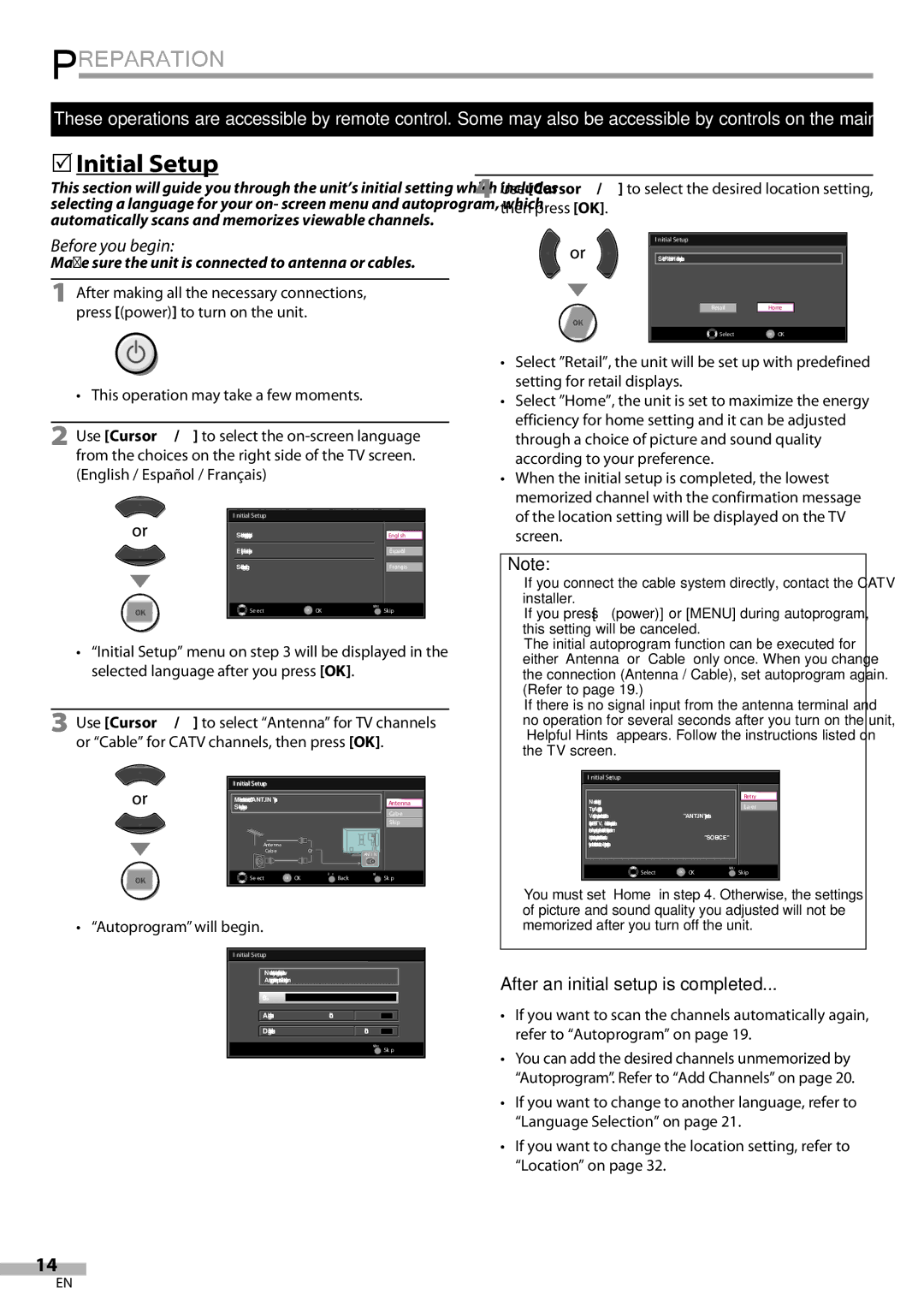 Magnavox 42MF439B user manual 5Initial Setup, Before you begin, After an initial setup is completed, Autoprogram will begin 