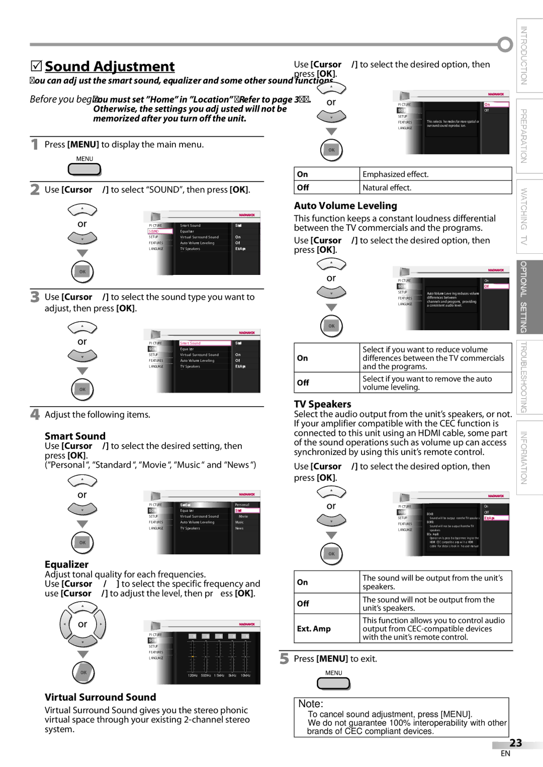 Magnavox 42MF439B user manual 5Sound Adjustment 