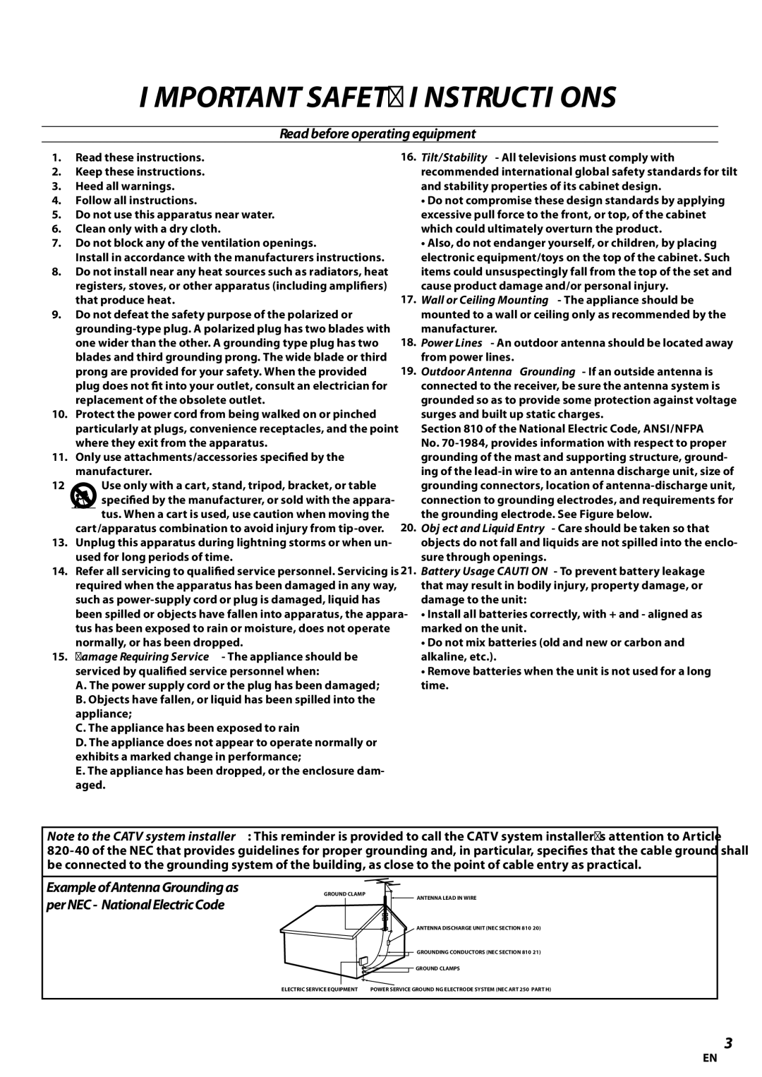 Magnavox 42MF439B user manual Read before operating equipment, Cart/apparatus combination to avoid injury from tip-over 