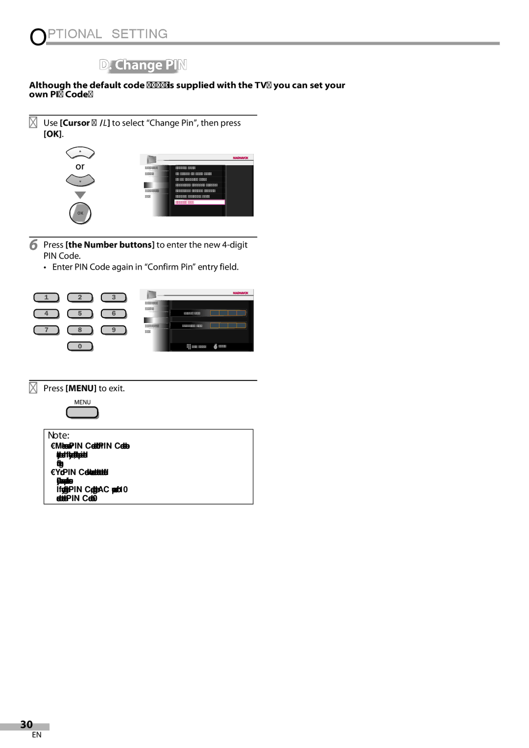 Magnavox 42MF439B user manual Change PIN, Use Cursor K/L to select Change Pin, then press OK 