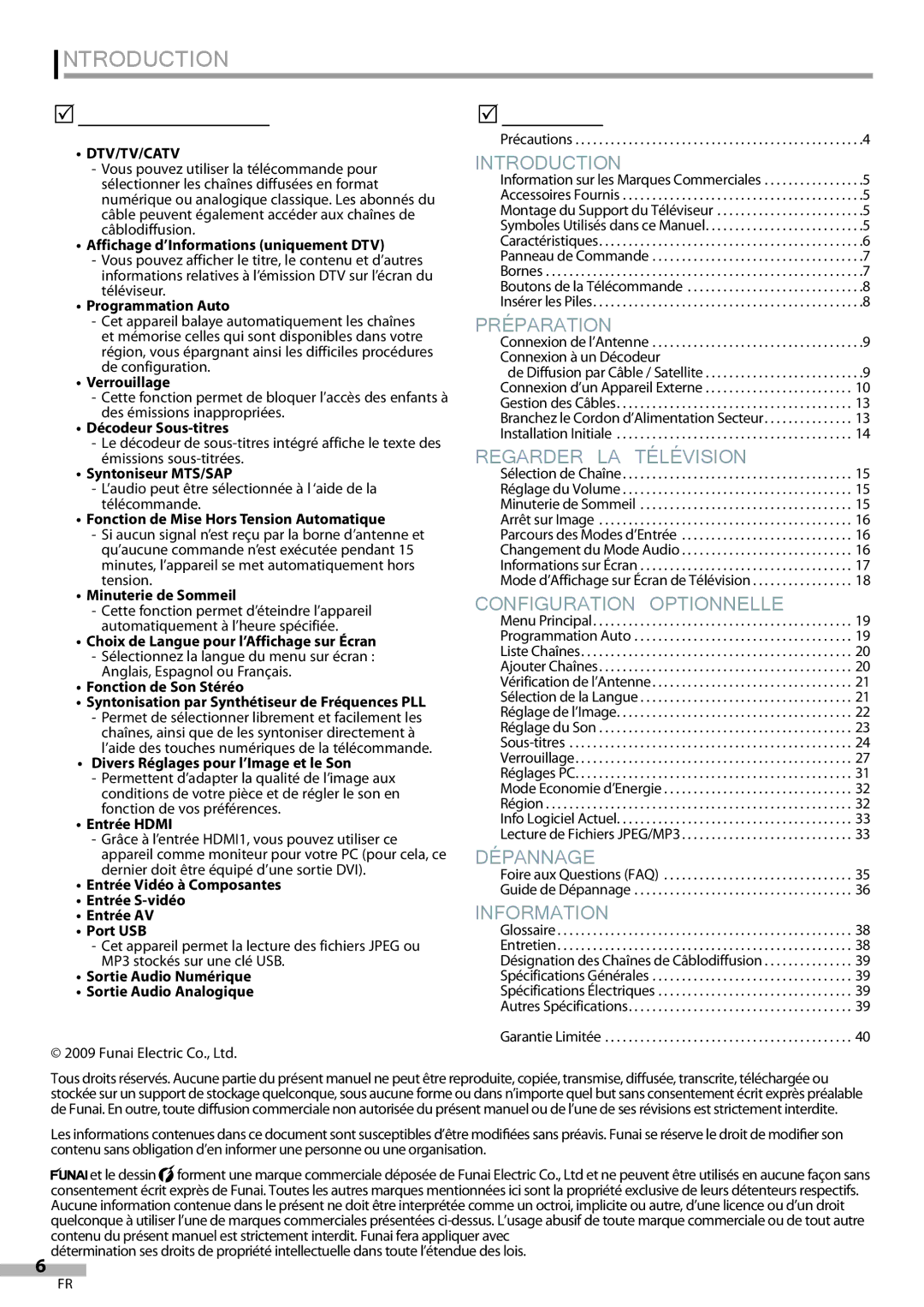 Magnavox 42MF439B user manual Caractéristiques, Contenu 