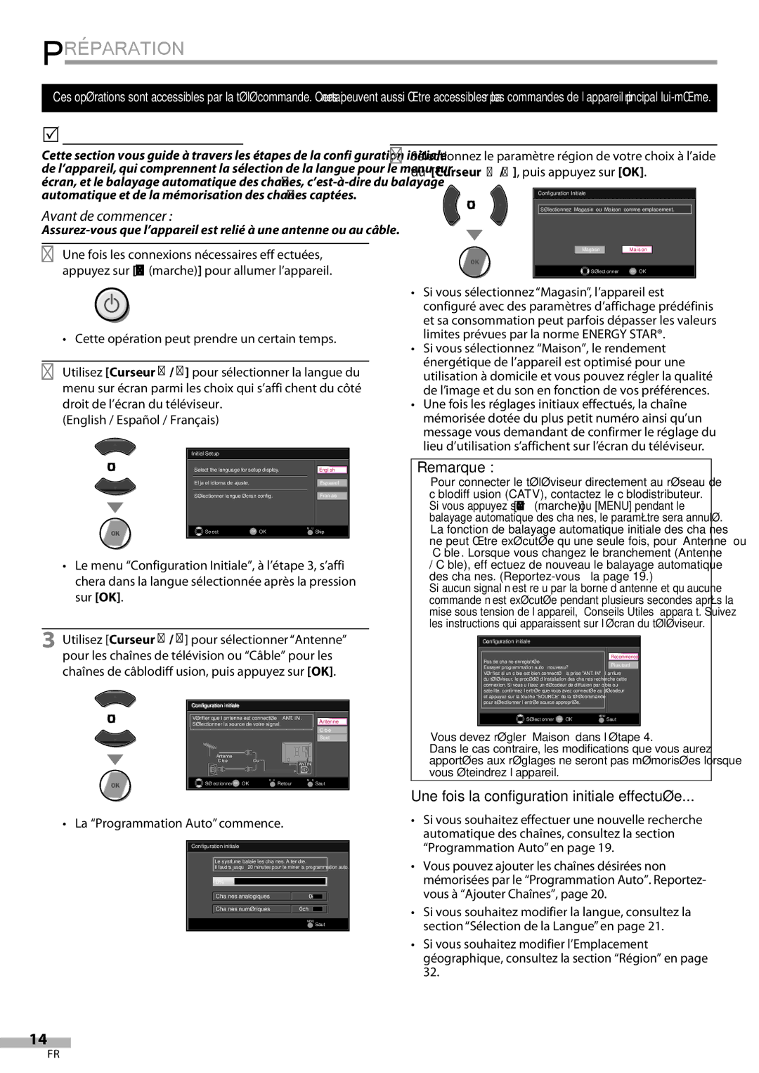 Magnavox 42MF439B user manual 5Installation Initiale, Avant de commencer, Une fois la configuration initiale effectuée 