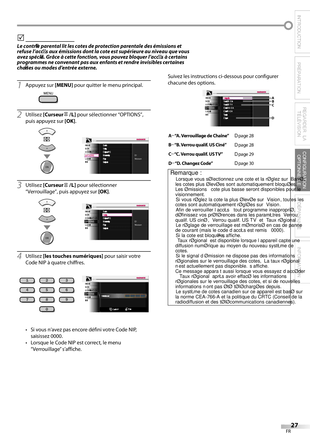 Magnavox 42MF439B user manual Verrouillage, Changez Code 