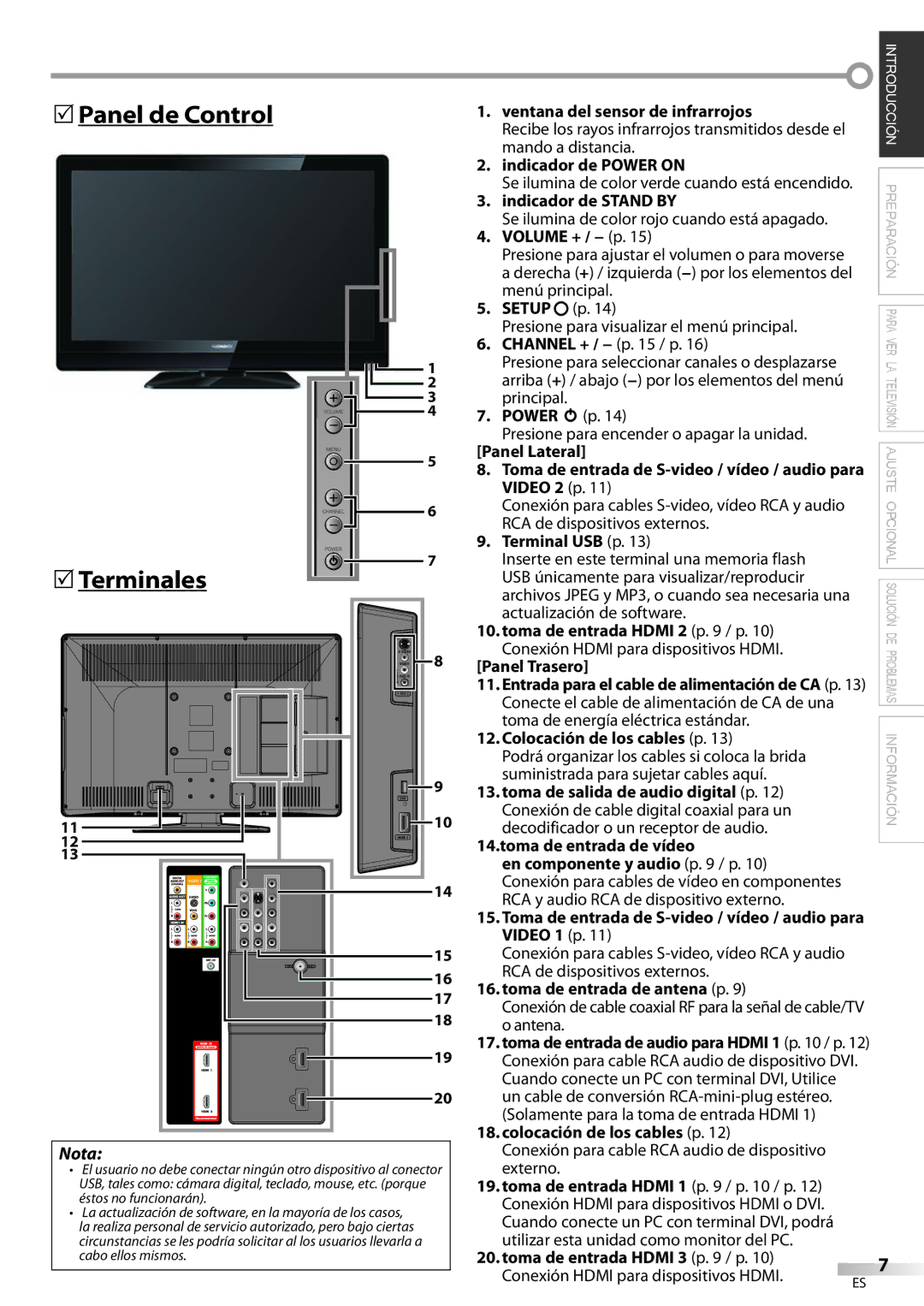 Magnavox 42MF439B user manual Panel de Control 