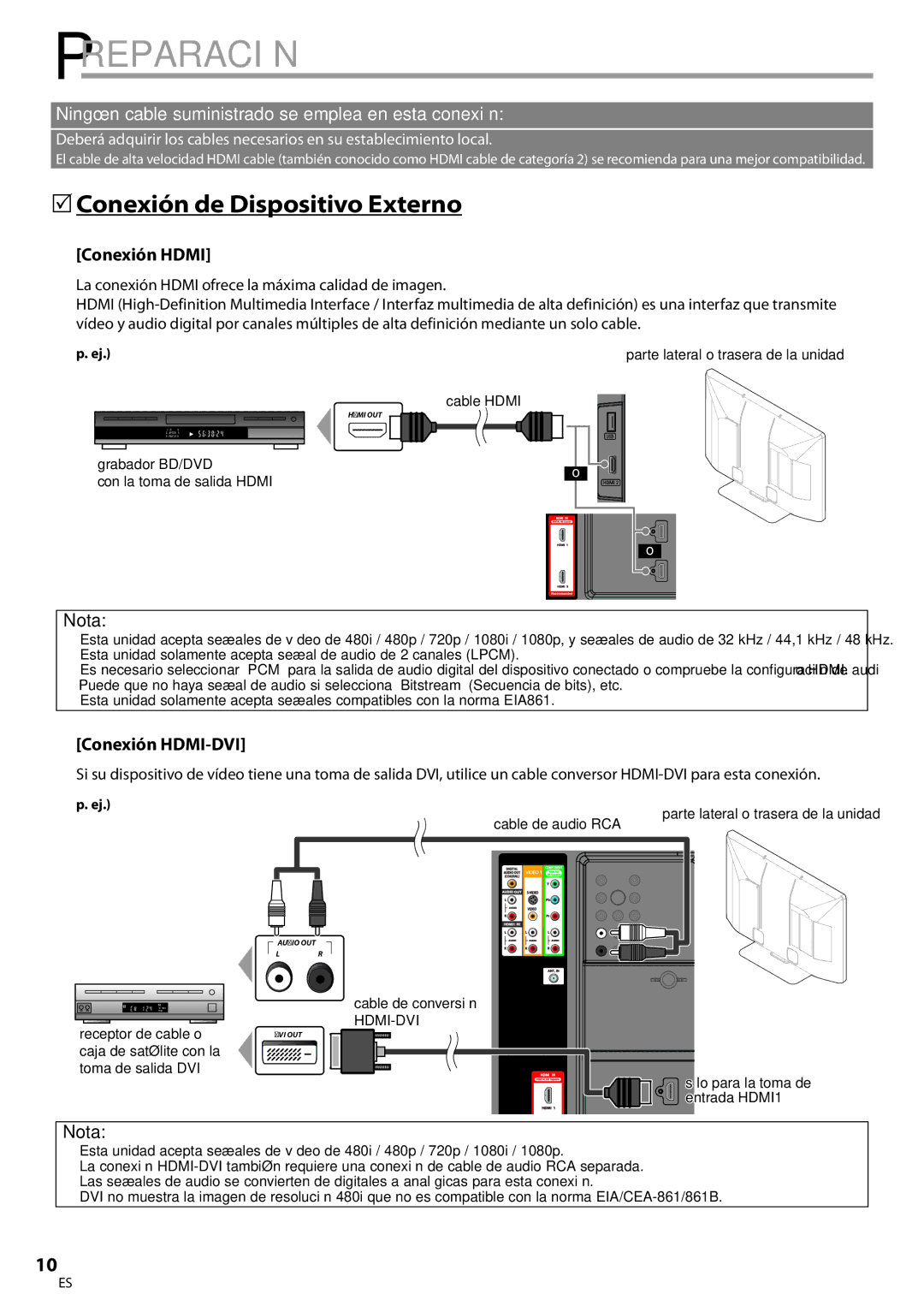 Magnavox 42MF439B user manual 5Conexión de Dispositivo Externo, Conexión Hdmi, Conexión HDMI-DVI 