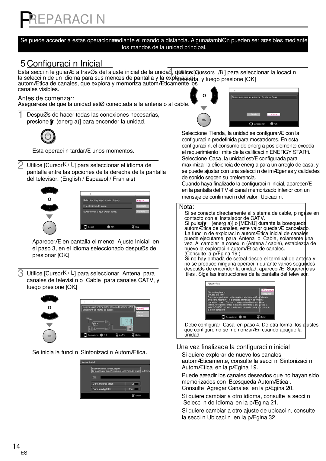 Magnavox 42MF439B user manual 5Configuración Inicial, Antes de comenzar, Una vez finalizada la configuración inicial… 