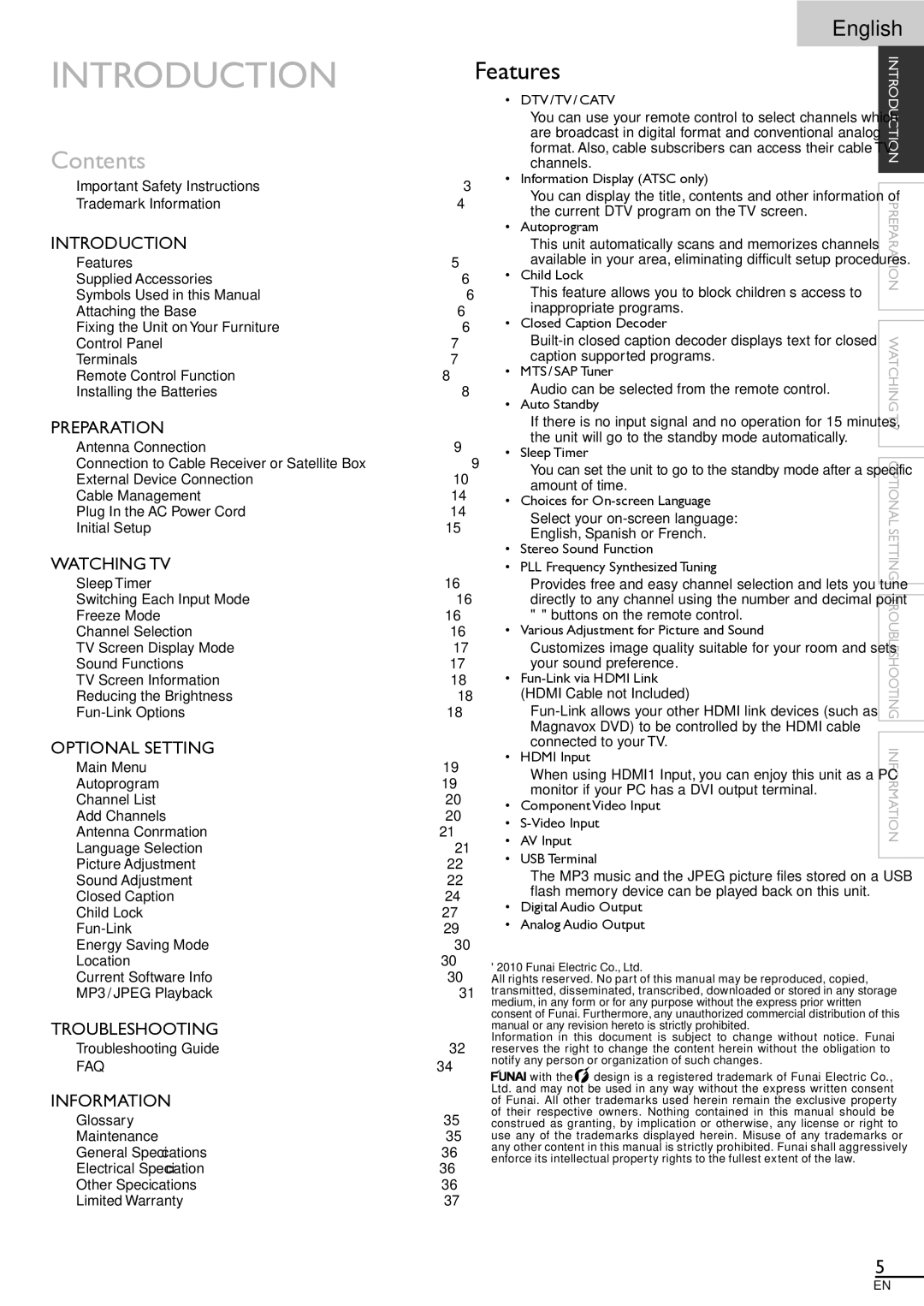 Magnavox 46MF401B owner manual Introduction, Contents, Features 