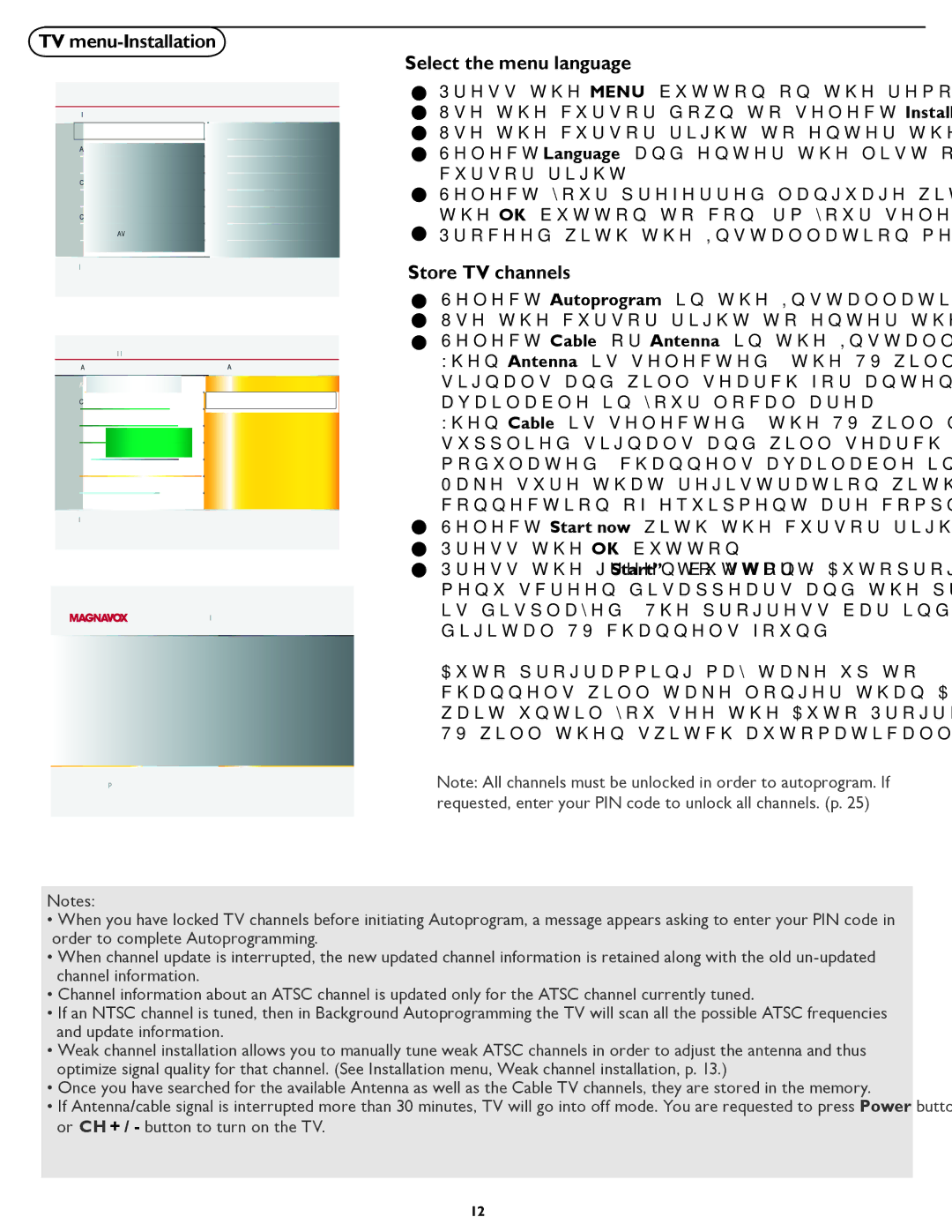 Magnavox 47MF437B user manual TV menu-Installation, Select the menu language, Store TV channels 