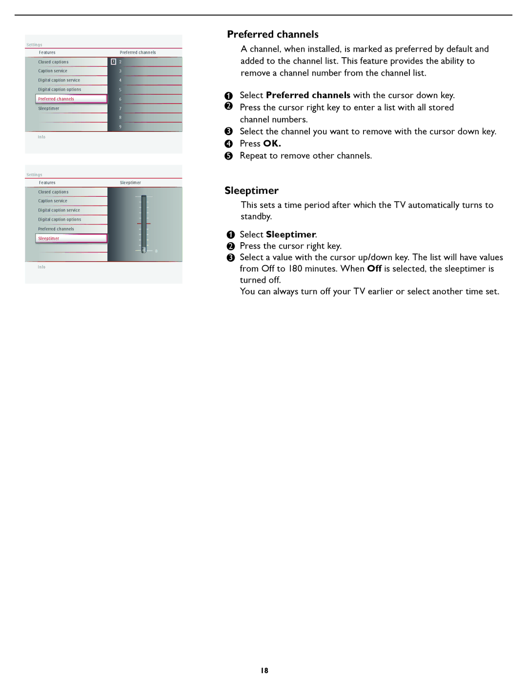 Magnavox 47MF437B user manual Preferred channels, Sleeptimer 