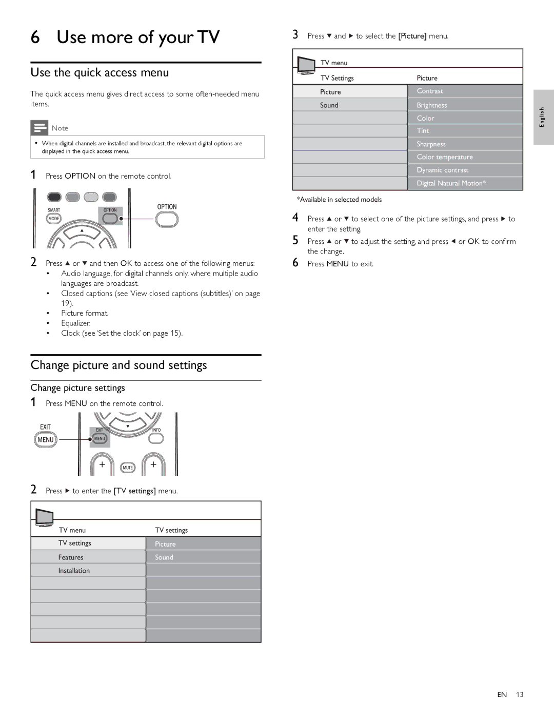 Magnavox 47MF439B user manual Use more of your TV, Use the quick access menu, Change picture and sound settings 