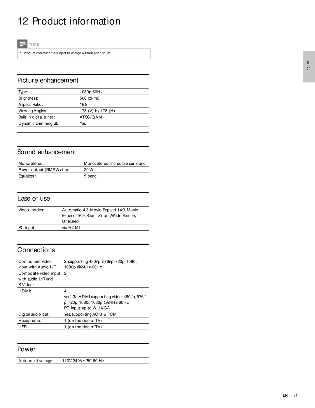 Magnavox 47MF439B user manual Product information 