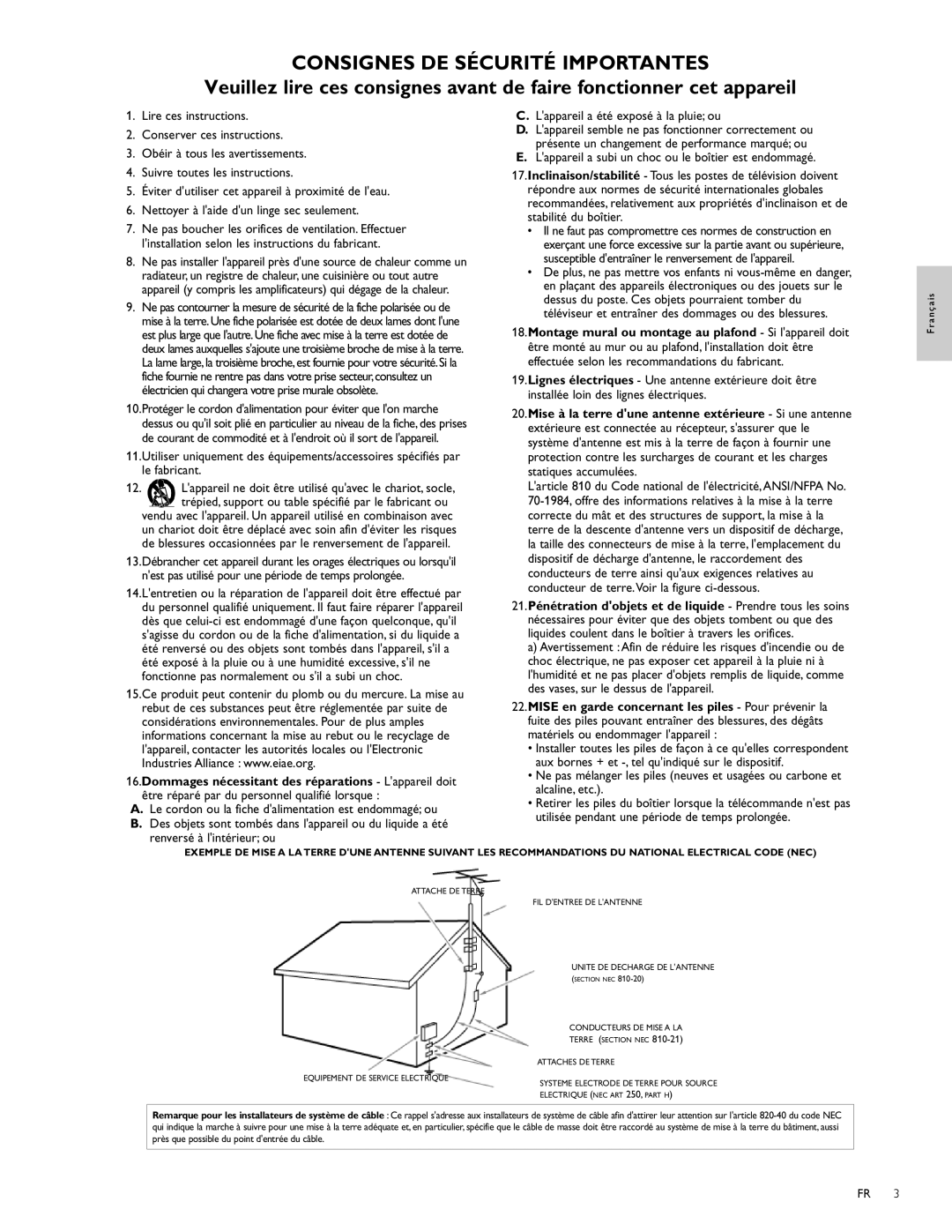 Magnavox 47MF439B user manual Consignes DE Sécurité Importantes 