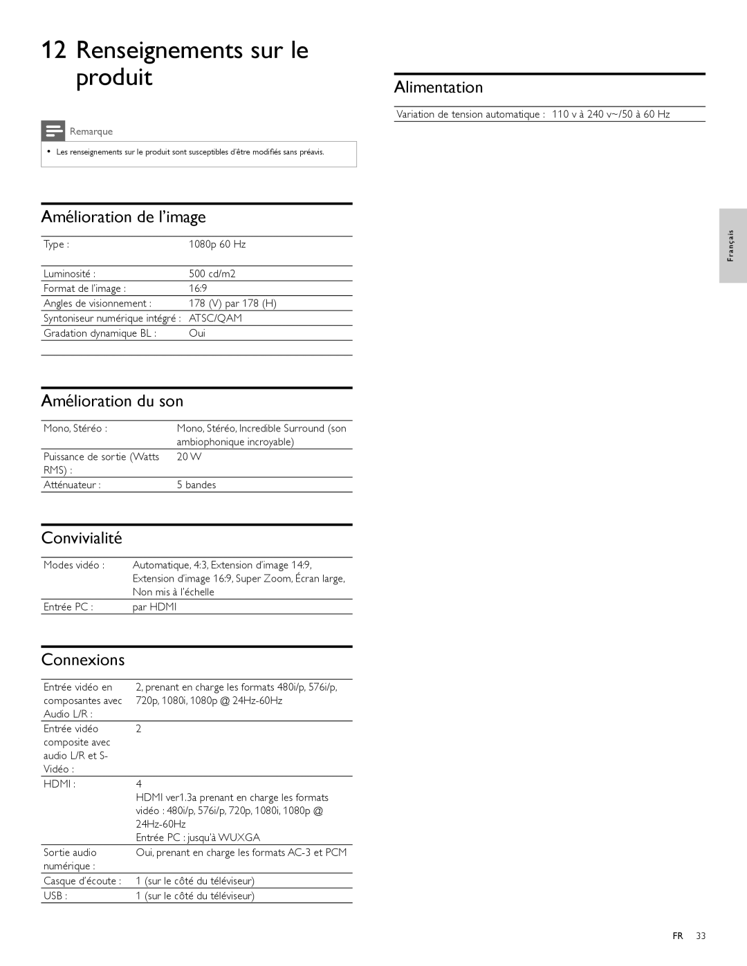 Magnavox 47MF439B user manual Renseignements sur le produit 