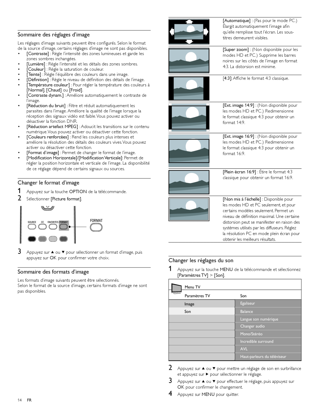 Magnavox 47MF439B user manual Sommaire des réglages d’image, Changer le format d’image, Sommaire des formats d’image 