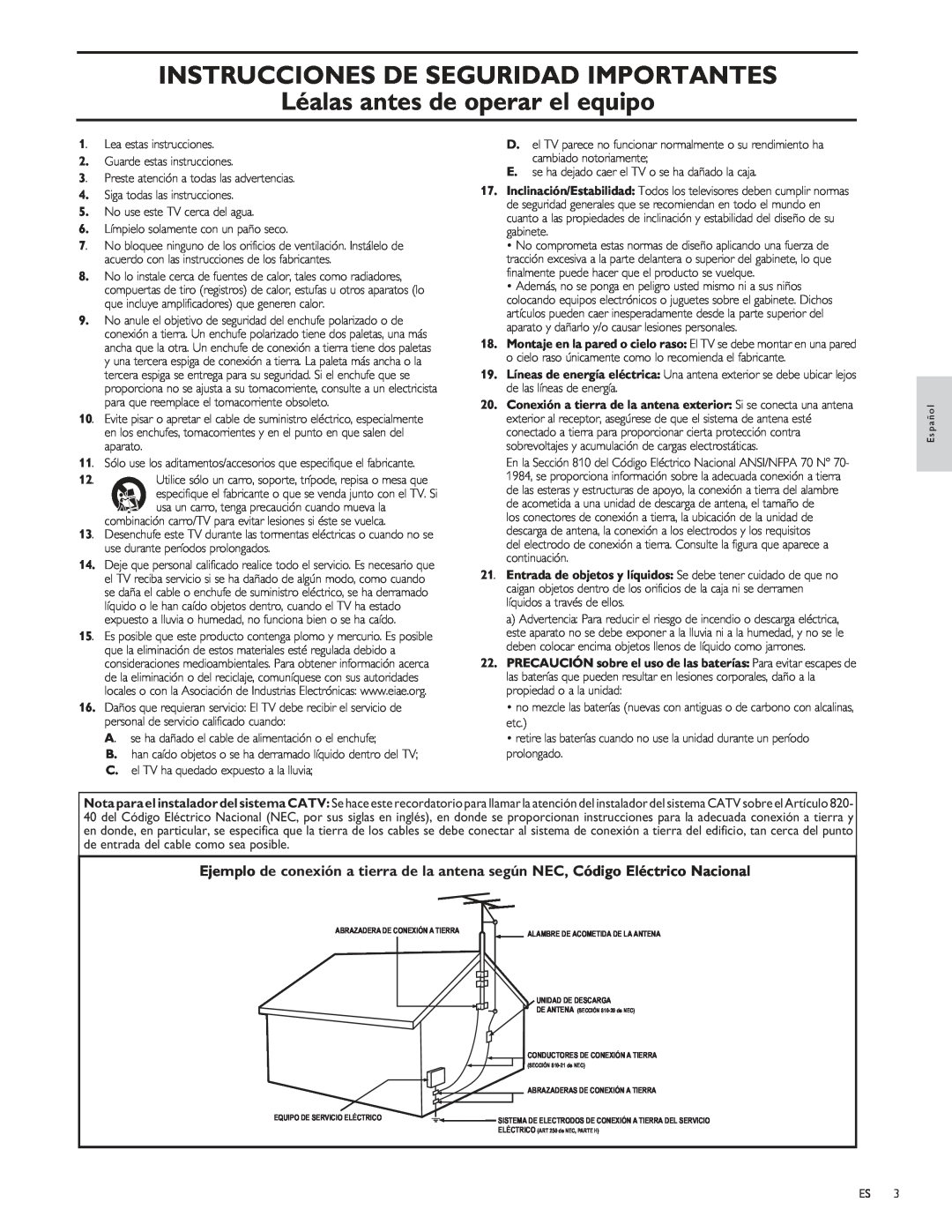 Magnavox 47MF439B user manual Instrucciones De Seguridad Importantes, Léalas antes de operar el equipo 
