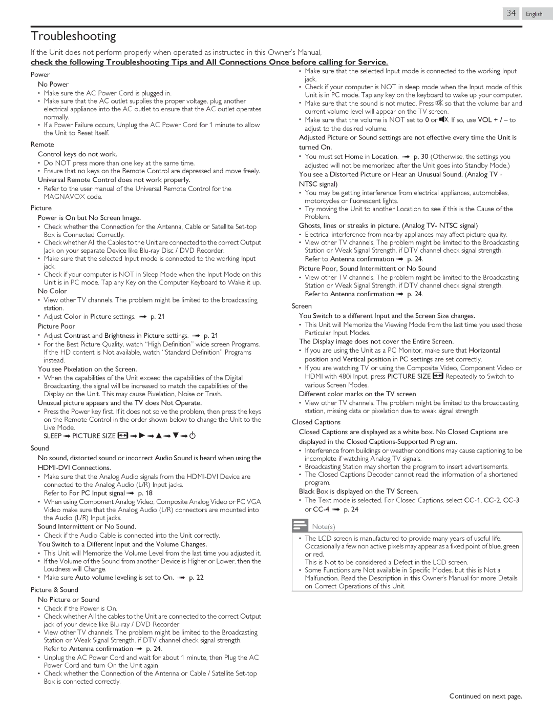 Magnavox 50ME313V/F7 A, 46ME313V/F7 A owner manual Troubleshooting, Sleep L Picture Size a L K L H L I L B 