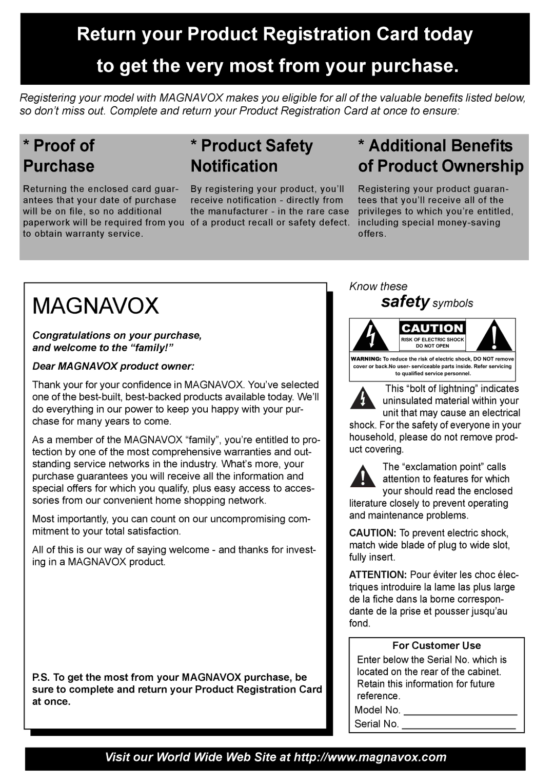 Magnavox 50ML8105D/17 owner manual Magnavox 