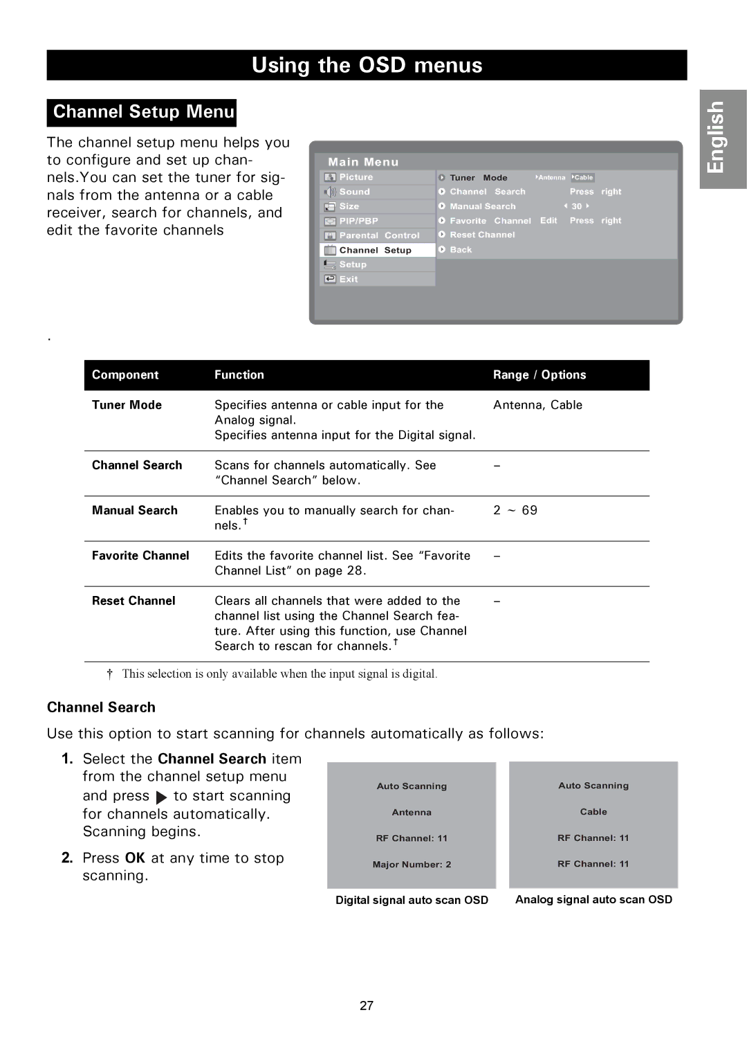 Magnavox 50ML8105D/17 owner manual Channel Setup Menu 