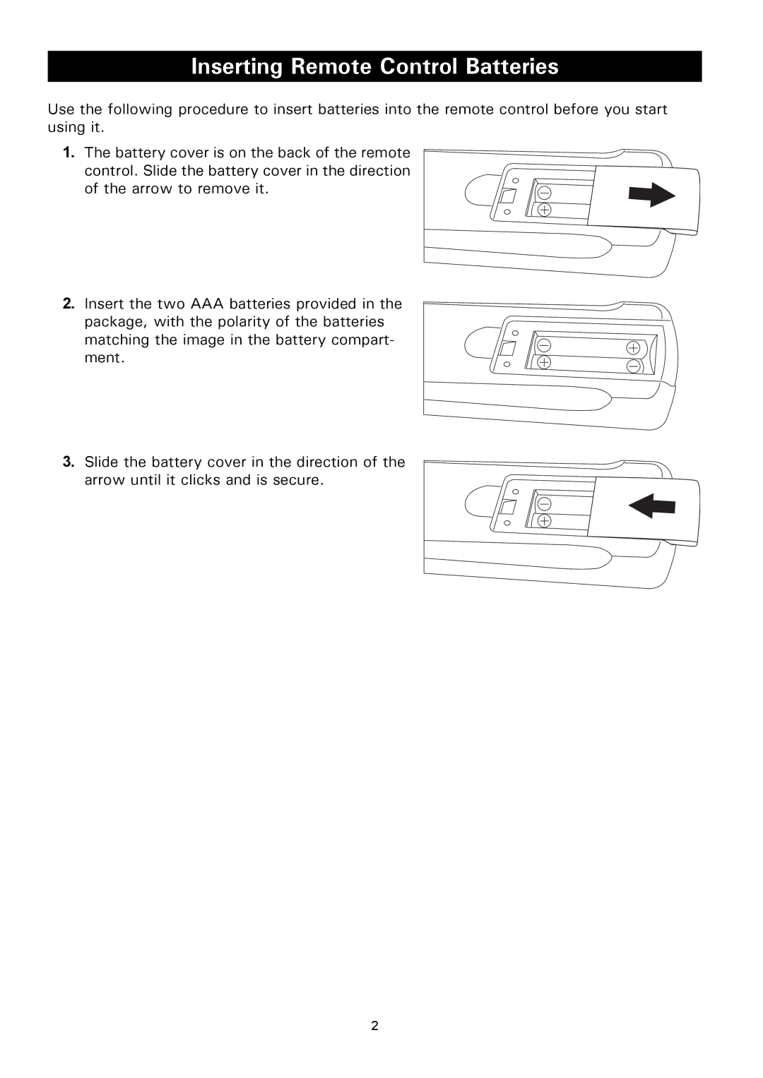 Magnavox 50ML8105D/17 owner manual Inserting Remote Control Batteries 